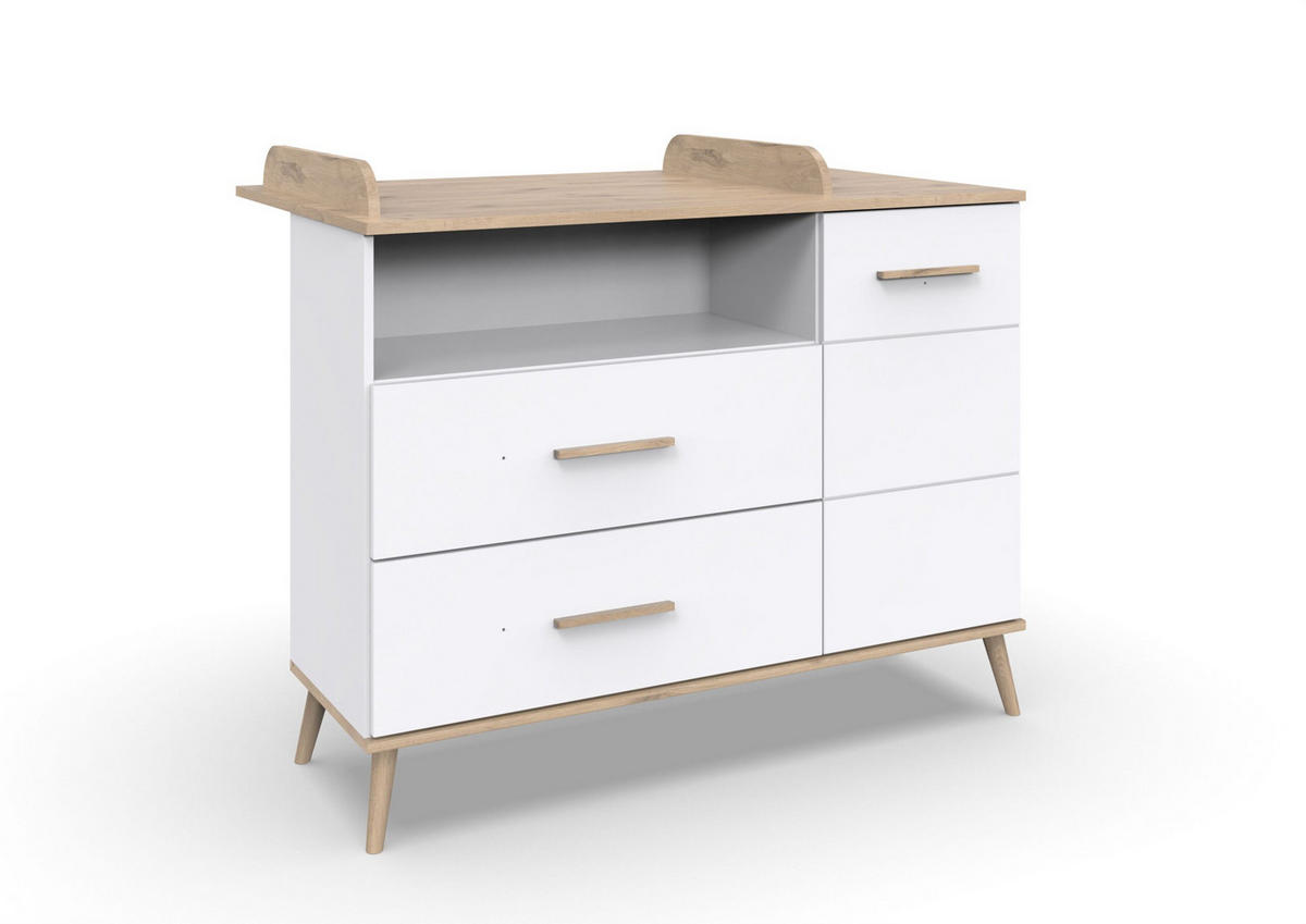 BABYZIMMER Fehmarn in Weiß und Viking- Oak 8 teilig - Weiß, Holzwerkstoff (120/200/80cm)