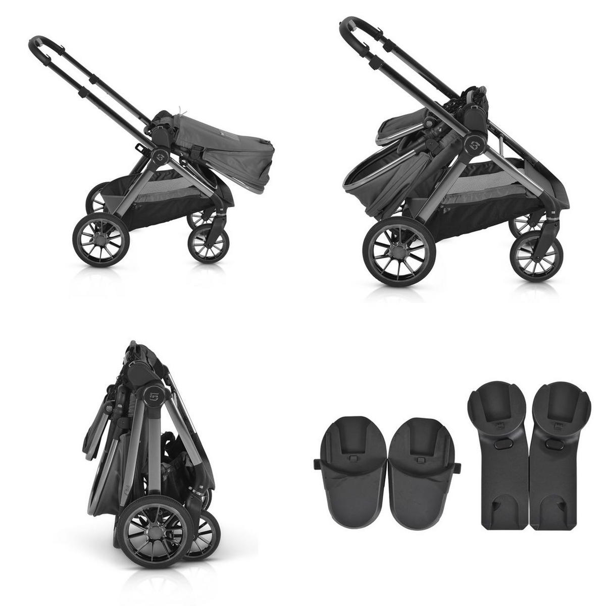 KINDERWAGEN 2 in 1 iClick grau klappbar, Wickeltasche, Sportsitz, Babywanne - Grau, Metall (74/60/106cm) - Cangaroo