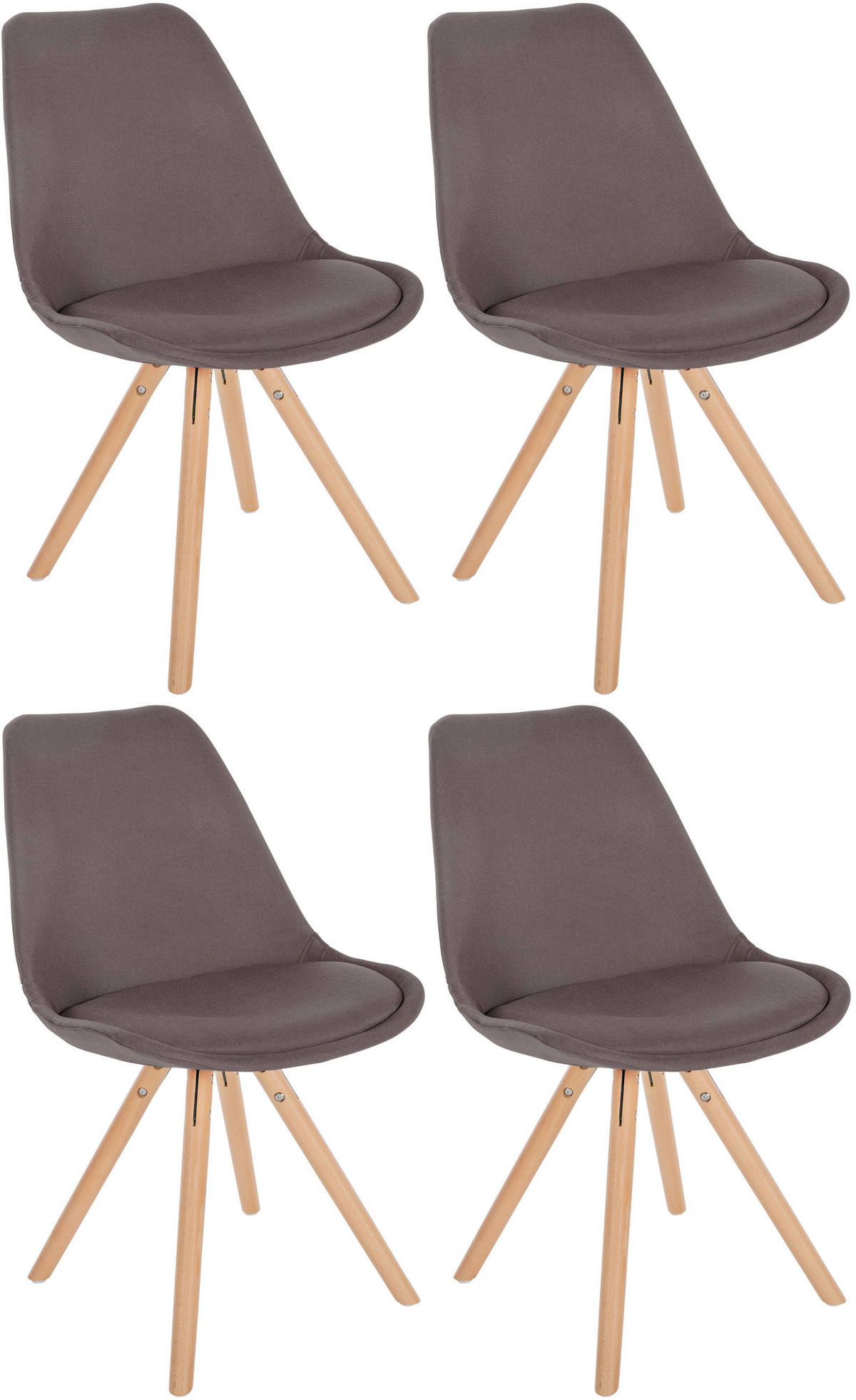 STUHL 4er Set Stoff taupe - Taupe/Eukalyptusholzfarben, Holz/Textil (48/81/54cm) - CLP