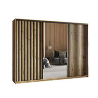 SCHWEBETÜRENSCHRANK ORRA 250/205/60 cm 3-türig mit Spiegel und Lamellen Eiche Artisan - Schwarz/Eiche Artisan, Holzwerkstoff (250/205/60cm) - MASSENO