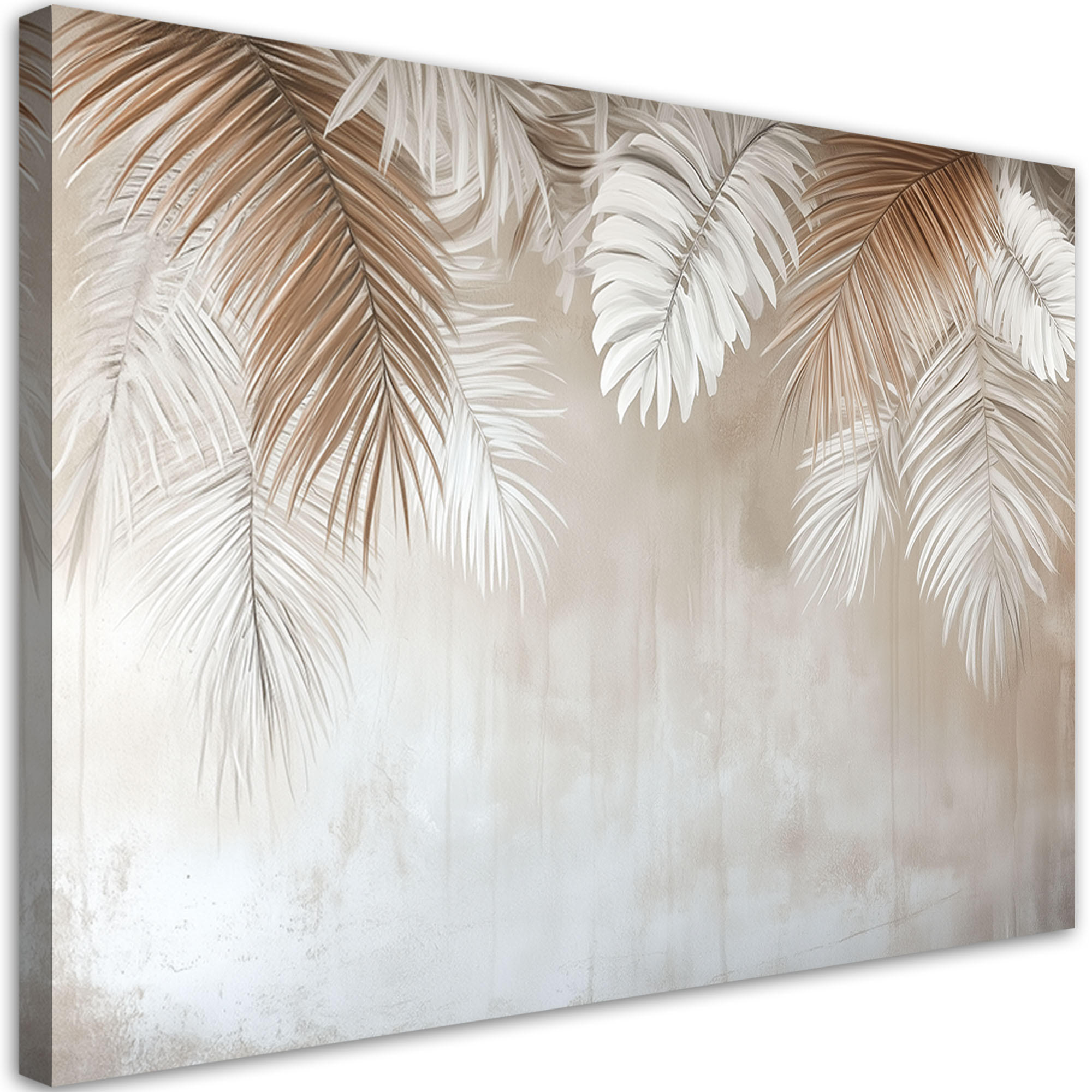 WANDBILD hängende palmblätter auf einem beigen hintergrund - Beige, Textil (60/40cm) - Feeby