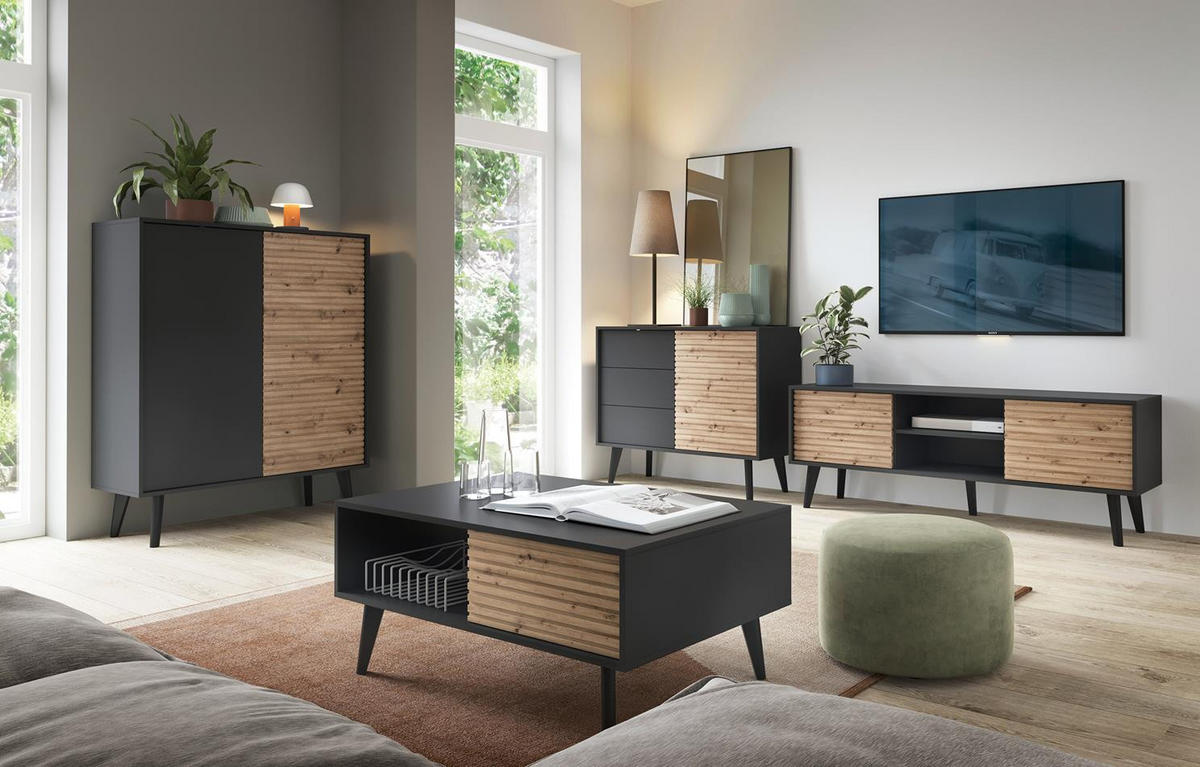 TV-SCHRANK Willow Schwarz - Schwarz/Eiche Artisan, Holzwerkstoff (154/56/39cm) - Bettso