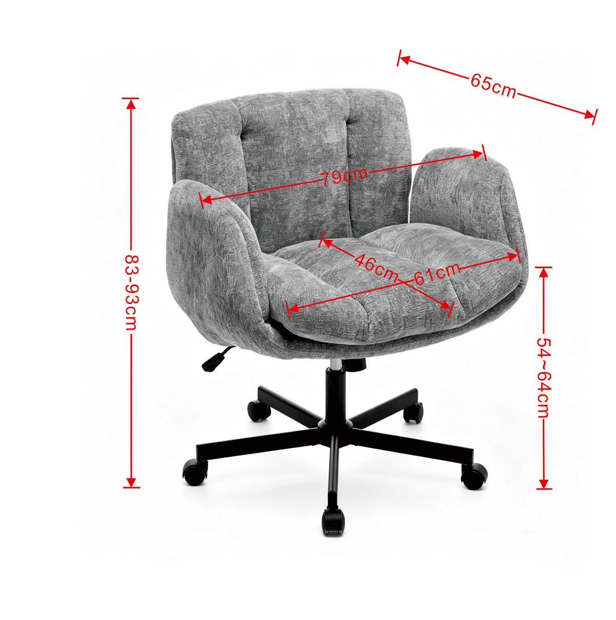 BÜROSTUHL Rosa Drehbar Höhenverstellbar - Pink, Metall (57.5/92.5/60cm) - PANGIVO