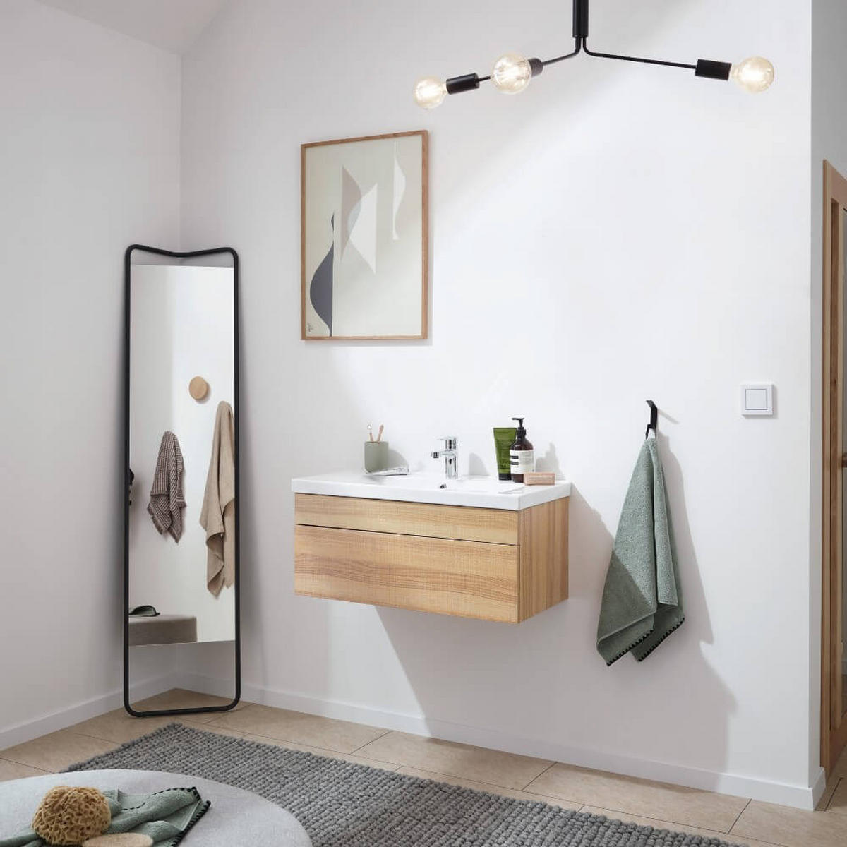 BADMÖBEL Komplettset WANGEROOGE BIG S - Holz - Nussbaumfarben, Holz/Keramik (33/41/80cm) - Home Deluxe