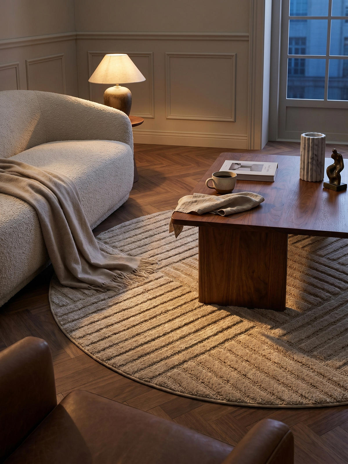 TEPPICH Hochflor RIGI in Beige, mit Cord-Streifen-Patchwork, Ø 160 cm - Beige, Textil (160/160cm) - KADIMA DESIGN