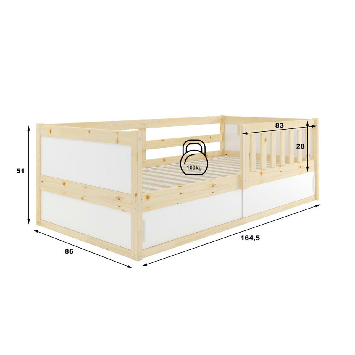 KINDERBETT Smart 2 160x80cm mit Lattenrost und Stauraum - Naturfarben, Holz (80/160cm) - Interbeds