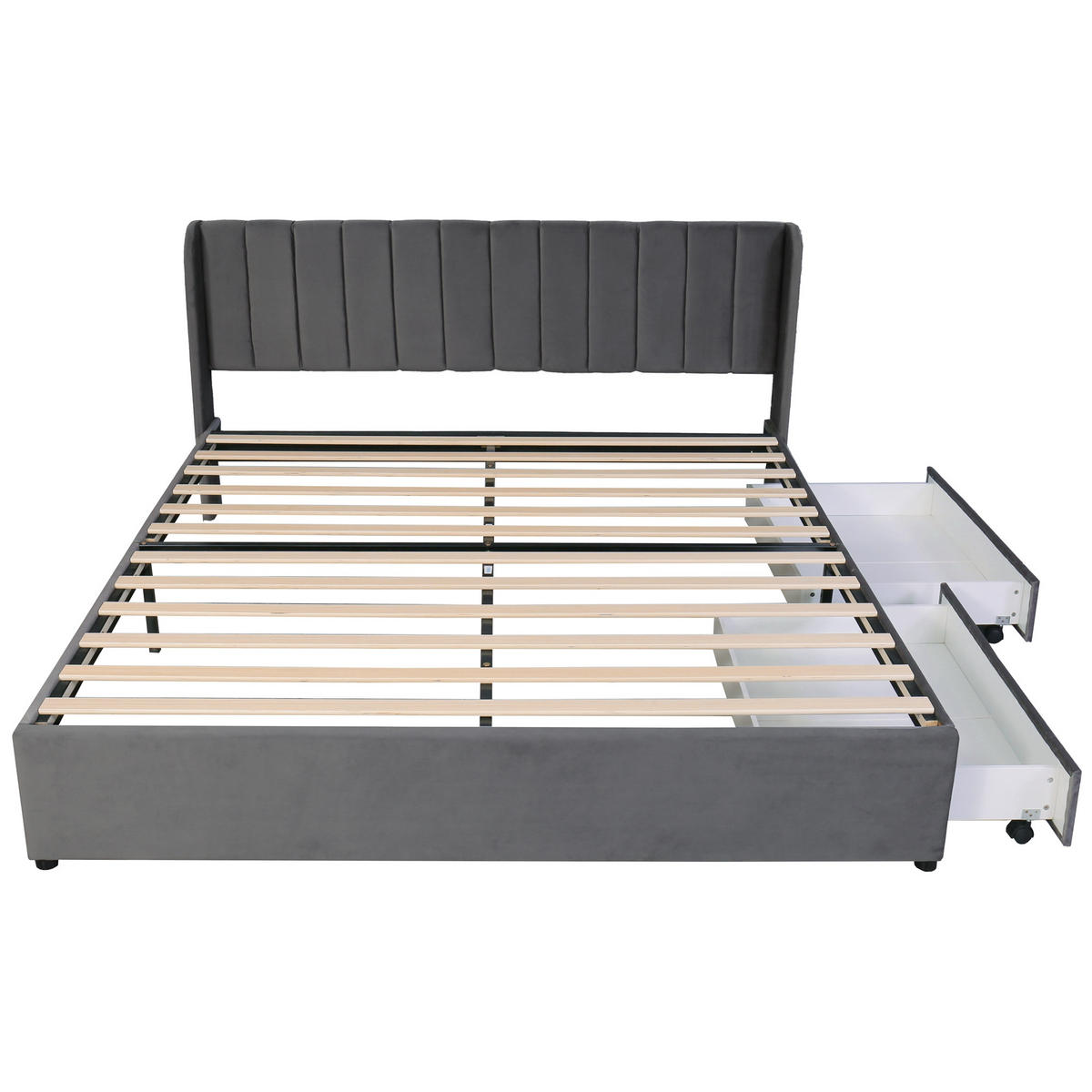 POLSTERBETT 180/200 cm Grau mit Lattenrost und 2 Schubladen aus Samt - Grau, Textil (180/200cm) - OKWISH