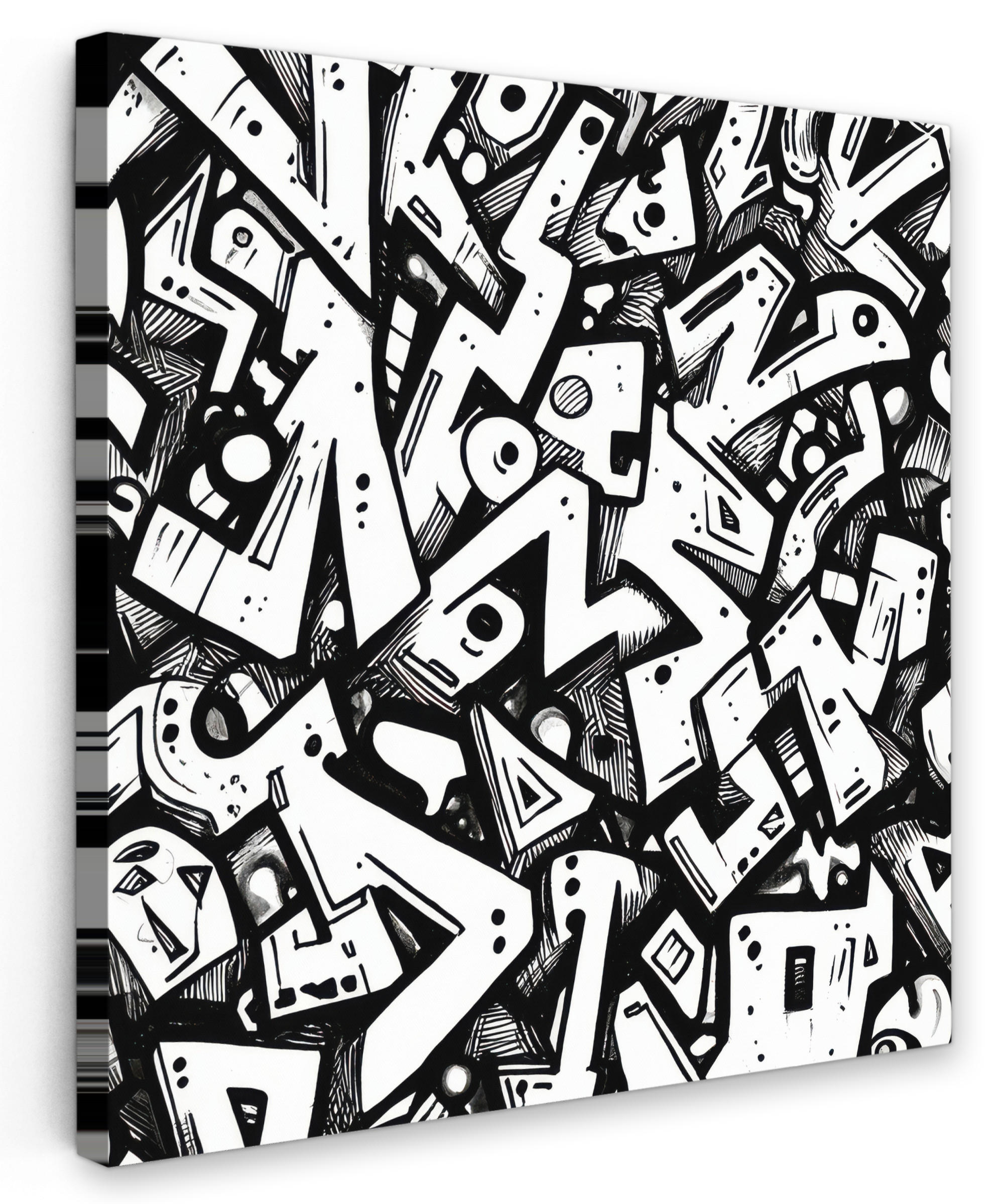 LEINWANDBILD Formen - Buchstaben - Graffiti - Schwarz Deko Groß 90x90 cm - Schwarz, Textil (90/90cm) - MuchoWow