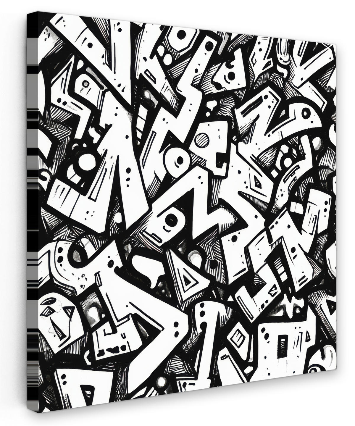 LEINWANDBILD Formen - Buchstaben - Graffiti - Schwarz Deko Groß 90x90 cm - Schwarz, Textil (90/90cm) - MuchoWow