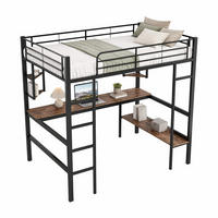 HOCHBETT 90/200 cm Schwarz aus Metall mit Schreibtisch und Regalen - Schwarz, Metall (90/200cm) - OKMYHOME