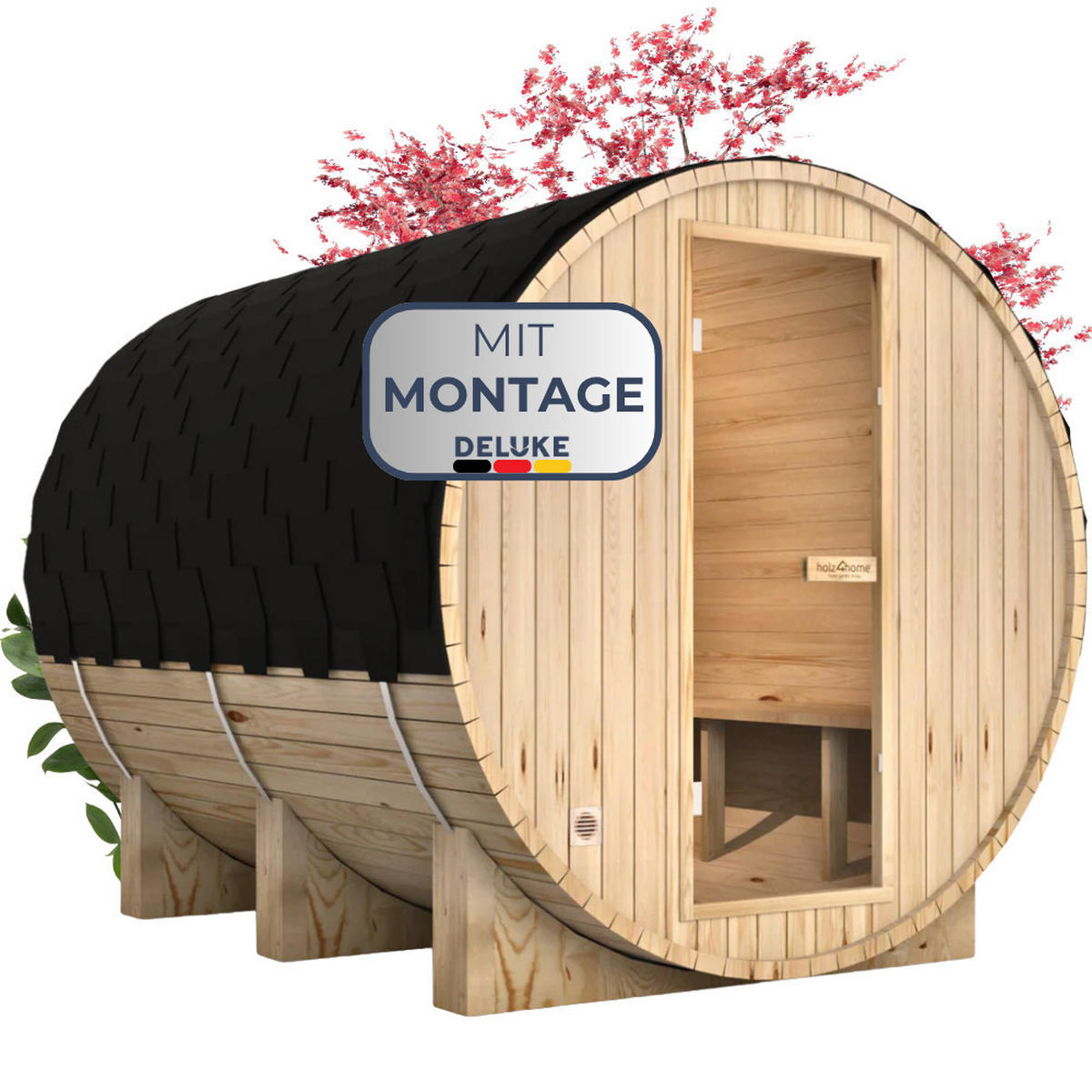 FASSSAUNA Outdoor mit Elektroofen PIET für 6 Personen Externe Montage - Braun, Holz (180/190/240cm) - DELUKE