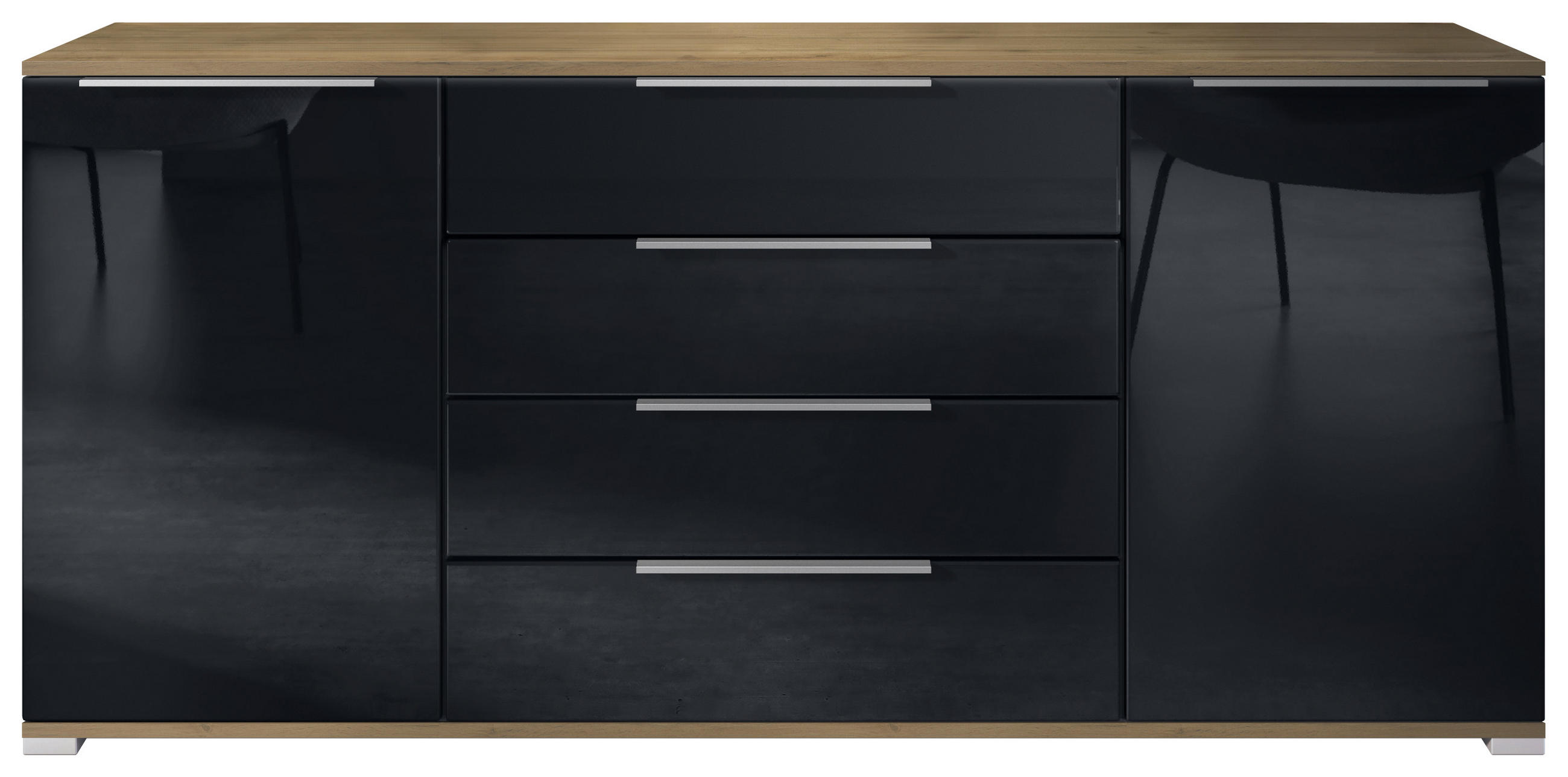 Vladon SIDEBOARD Schwarz Hochglanz 167cm × 35cm × 76cm