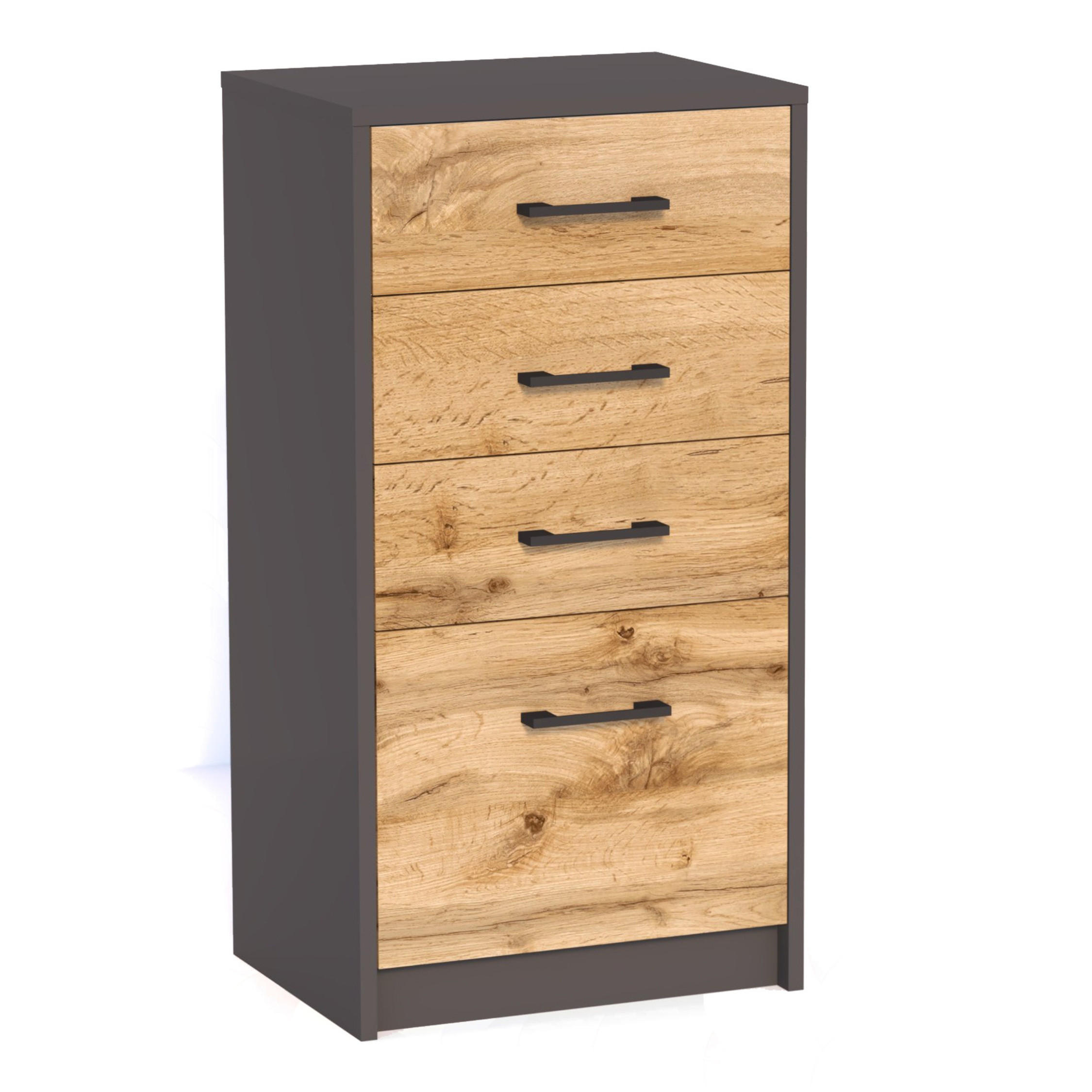 KOMMODE mit 4 Schubladen in graphit-eiche - Graphitfarben, Holzwerkstoff (45/85/35cm) - Home Collective