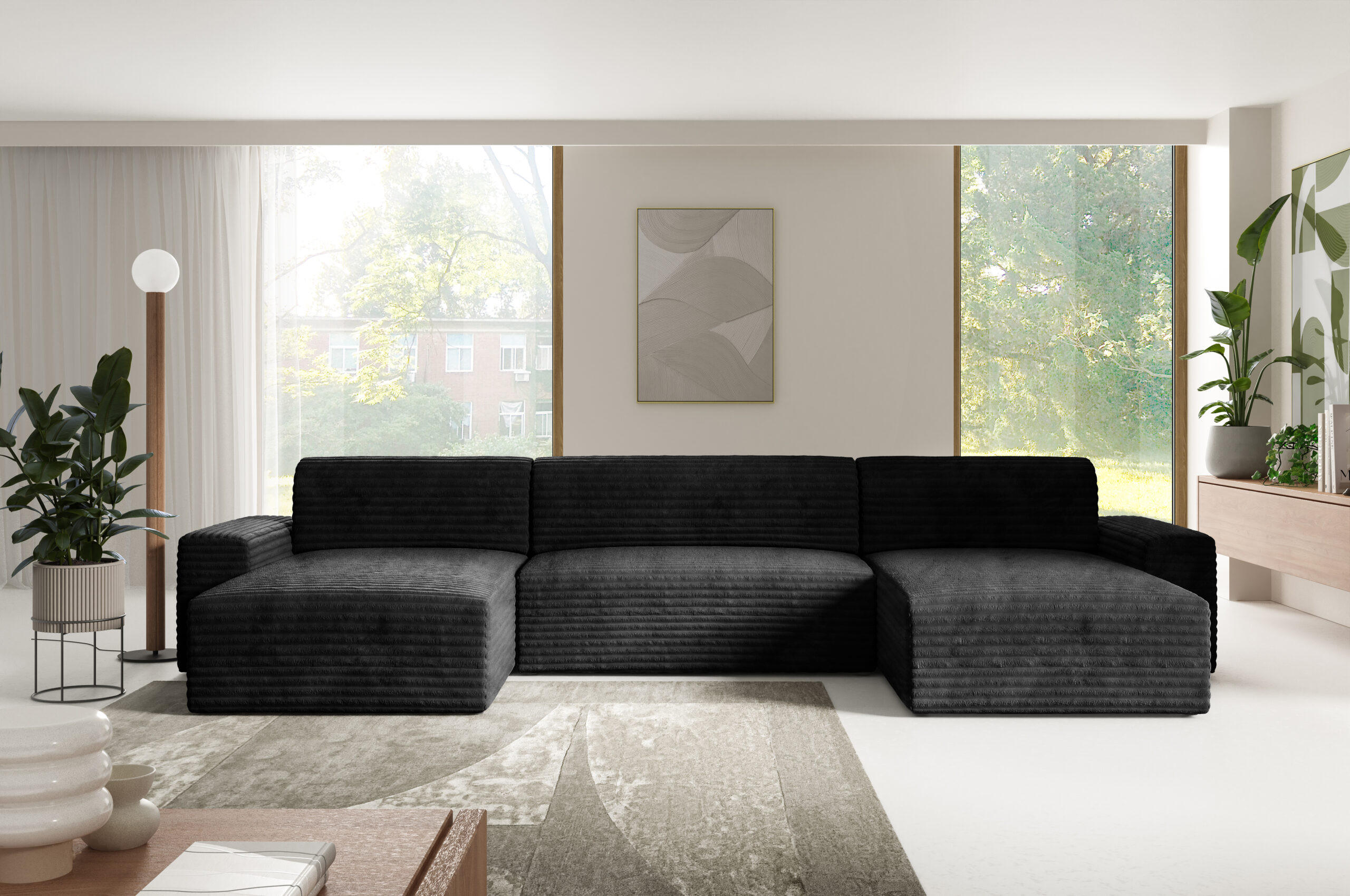 WOHNLANDSCHAFT mit Schlaffunktion Schwarz - Schwarz, Holz/Holzwerkstoff (300/70/185cm) - Furnisell