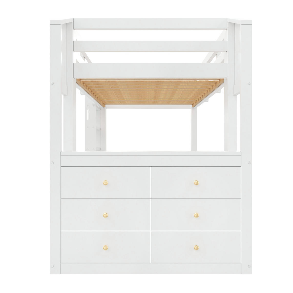 HOCHBETT weiß 90 × 200 cm aus Kiefernholz‑MDF mit 3 Schubladen und Regalen, LED‑Beleuchtung - Weiß, Holzwerkstoff (90/200cm) - Luhomfu