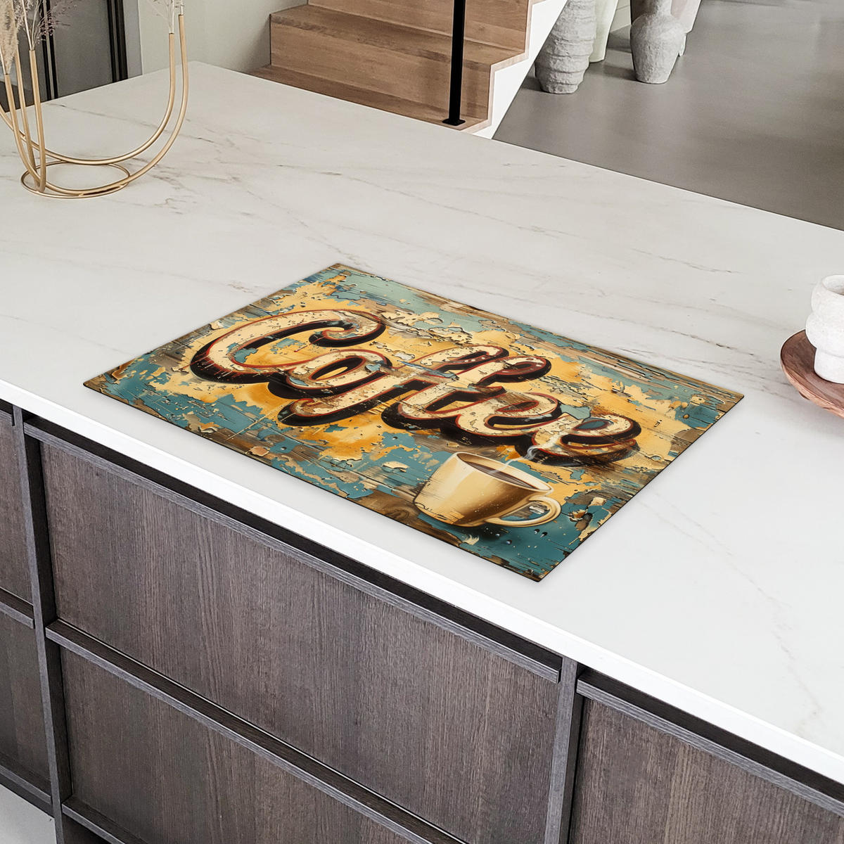 HERDABDECKPLATTE Kaffee - Vintage - Braun - Tasse Induktionsschutz 81.6x52.7 cm - Teakfarben, Kunststoff (81.6/52.7/0.2cm) - MuchoWow