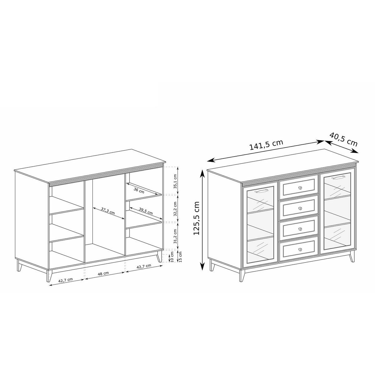 VITRINE Windsor W-7 141,5 x 125,5 x 40,5 cm Kaschmir - Kaschmir/Eichefarben, Eichenholz/Holzwerkstoff (141.5/125.5/40.5cm) - Koseto