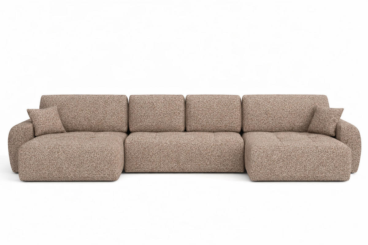 ECKSOFA Mit Schlaffunktion Und Bettkasten U-Form Ivo U, Chenillestoff Artico, Beige - Beige, Holz (342/142cm) - Kaiser Möbel