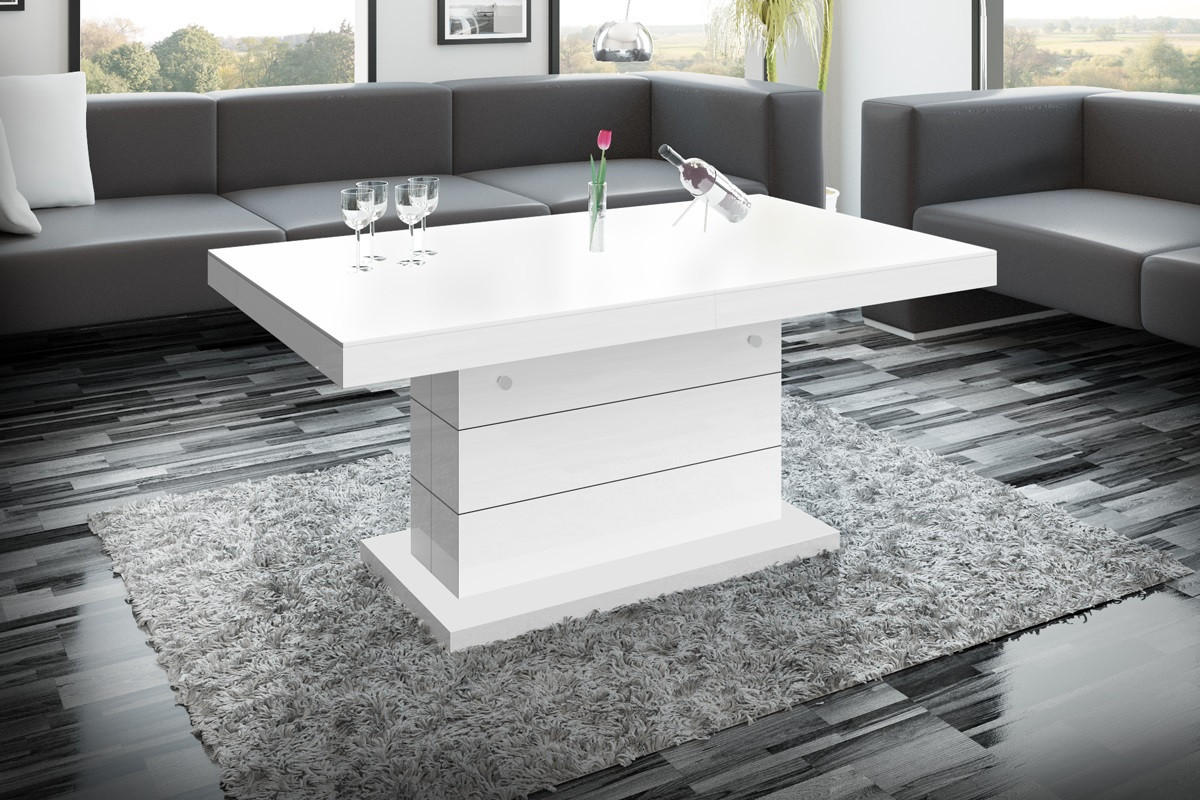 COUCHTISCH rechteckig Weiß matt Weiß Hochglanz auziehbar höhenverstellbar 120/70/50 cm - Weiß, Holzwerkstoff (70/120/50cm)
