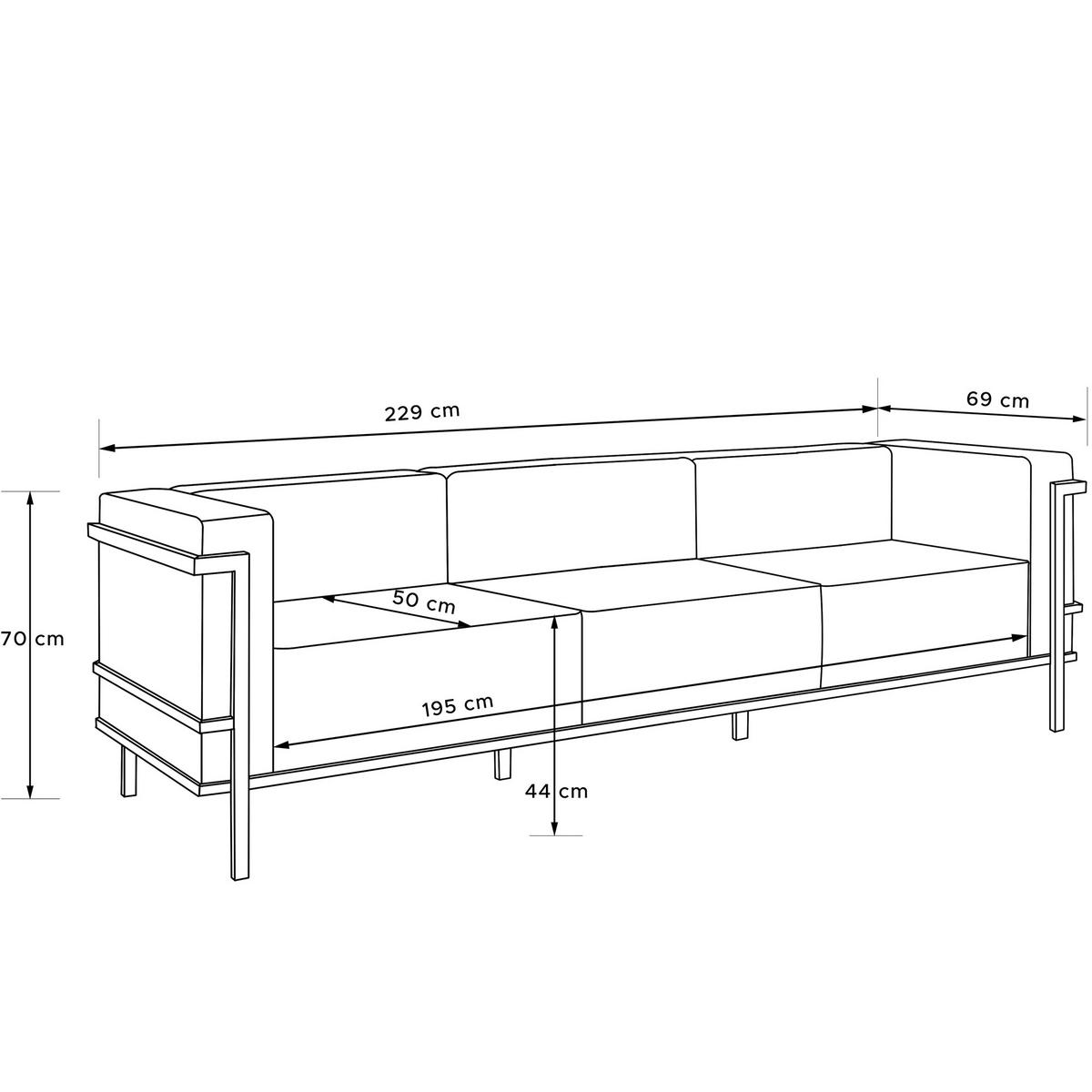 GARTENSOFA TRIGLO 3-Personen, Stahlrahmen, Modern, Dunkelgrau - Dunkelgrau/Schwarz, Textil/Metall (229/70/69cm) - KONSIMO®