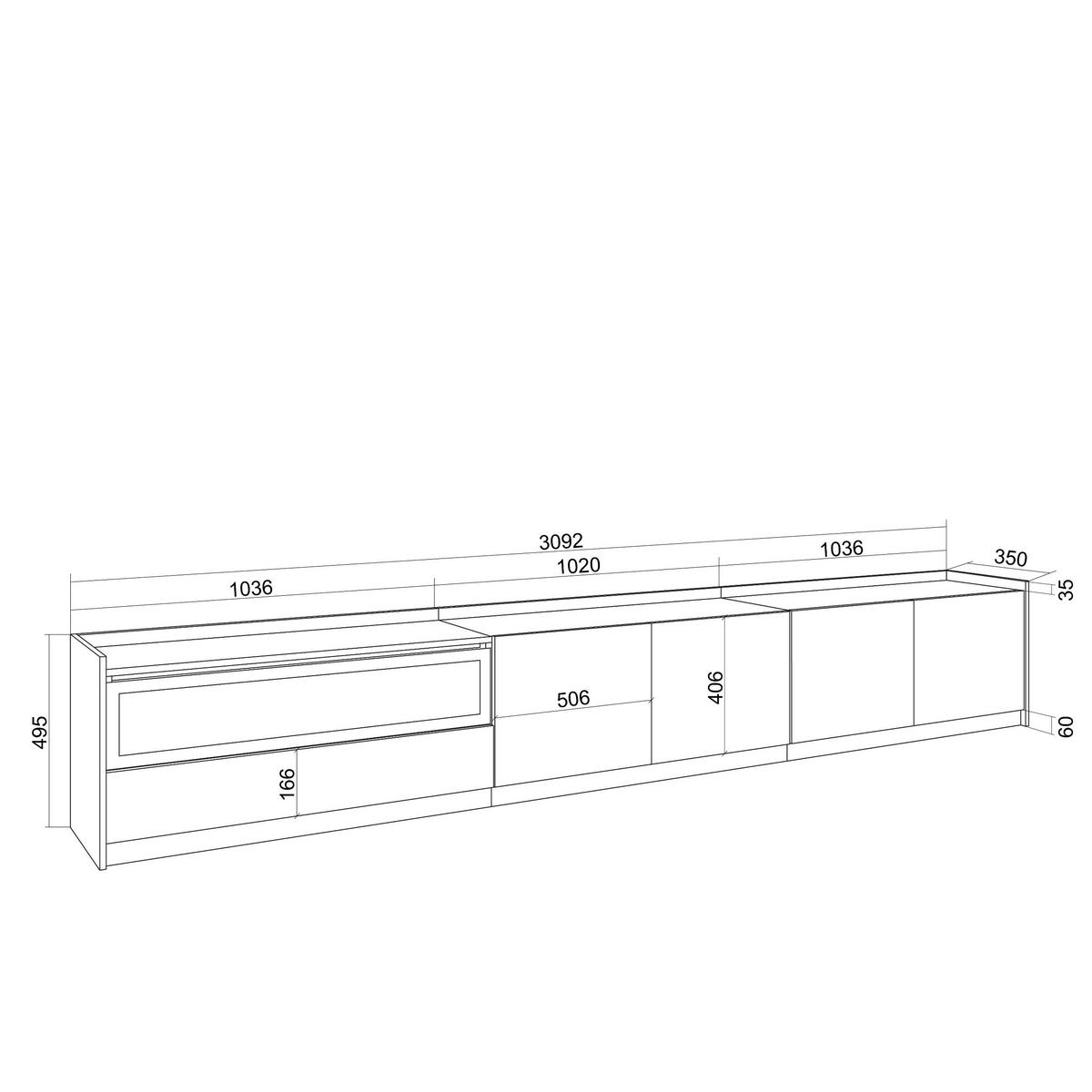 TV-SCHRANK, Lowboard, Eiche Schwarz, Elektrokamin, 310/37/50cm - Eichefarben, Holzwerkstoff (310/50/37cm) - Skraut Home