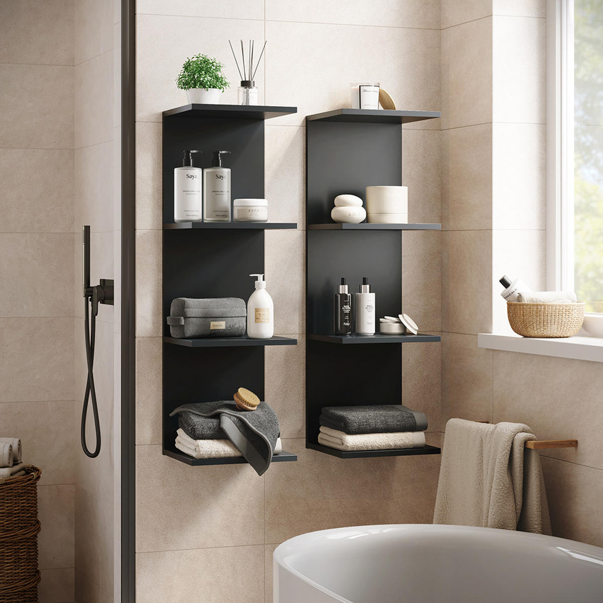 WANDREGAL Paolo Schwarz 30 x 95 cm 2er Set - Schwarz, Holzwerkstoff (30/95/28cm) - Vicco