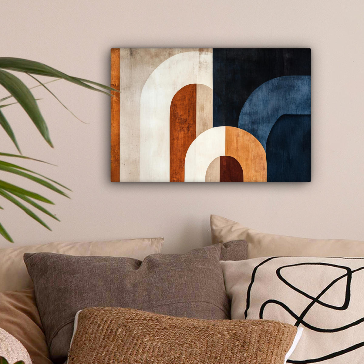 LEINWANDBILD Abstrakt - Formen - Dunkelblau 30x20 cm - Cognac, Textil (30/20cm) - MuchoWow