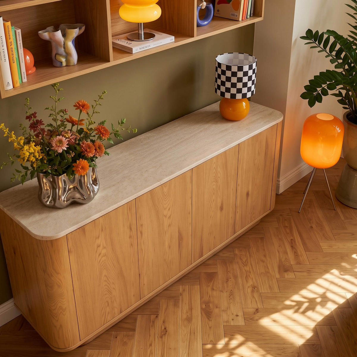 SIDEBOARD, helles Holz - Beige, Holz (180/75/40cm) - Oviala