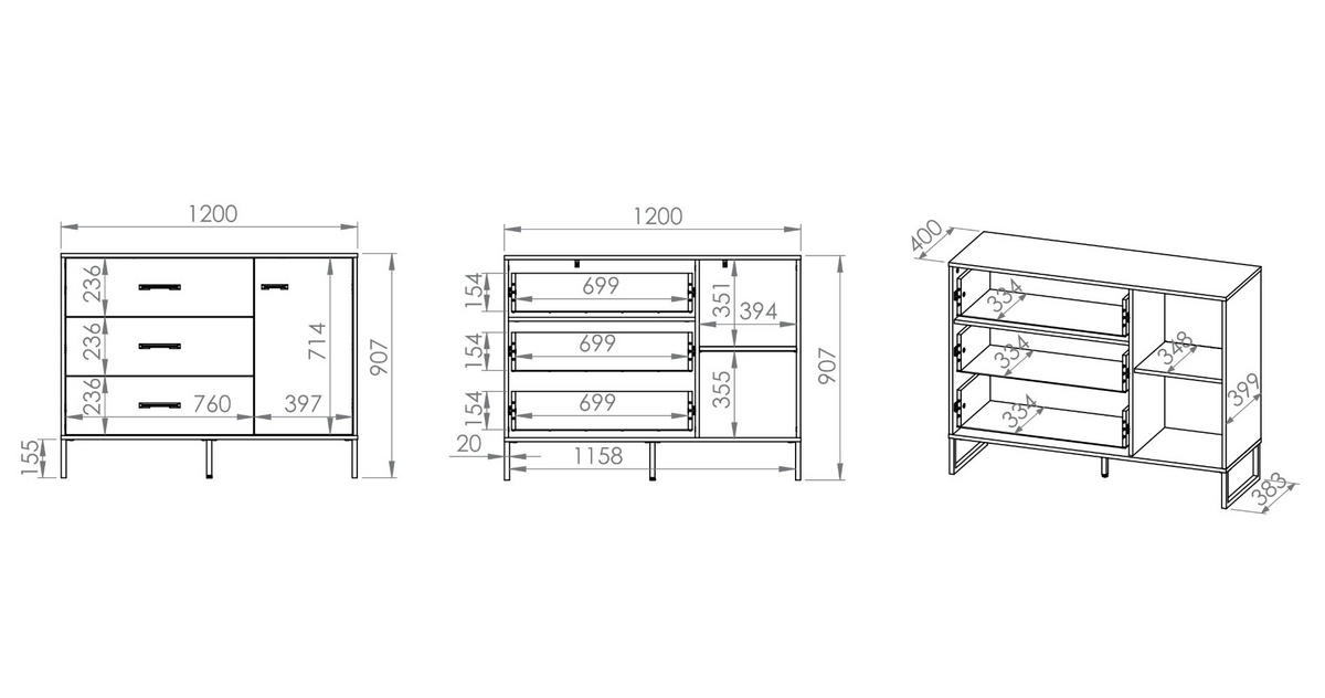 KOMMODE Colt 120 / 40 / 90cm - Eichefarben/Braun, Holz/Holzwerkstoff (120/90/40cm) - Feldmann-Wohnen