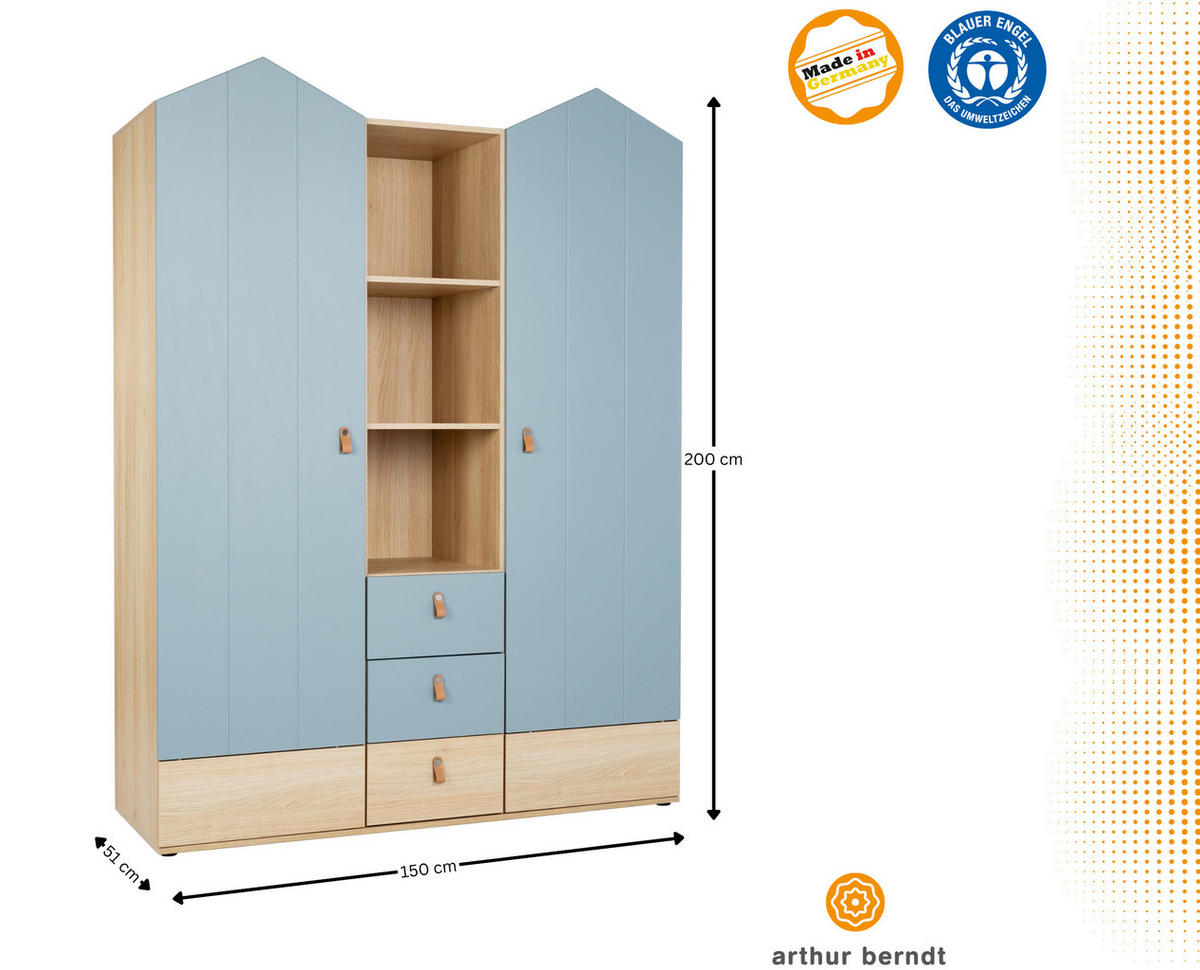 KLEIDERSCHRANK Roofy - Salbeigrün/Eichefarben, Leder/Holz (150/200/51cm) - arthur berndt