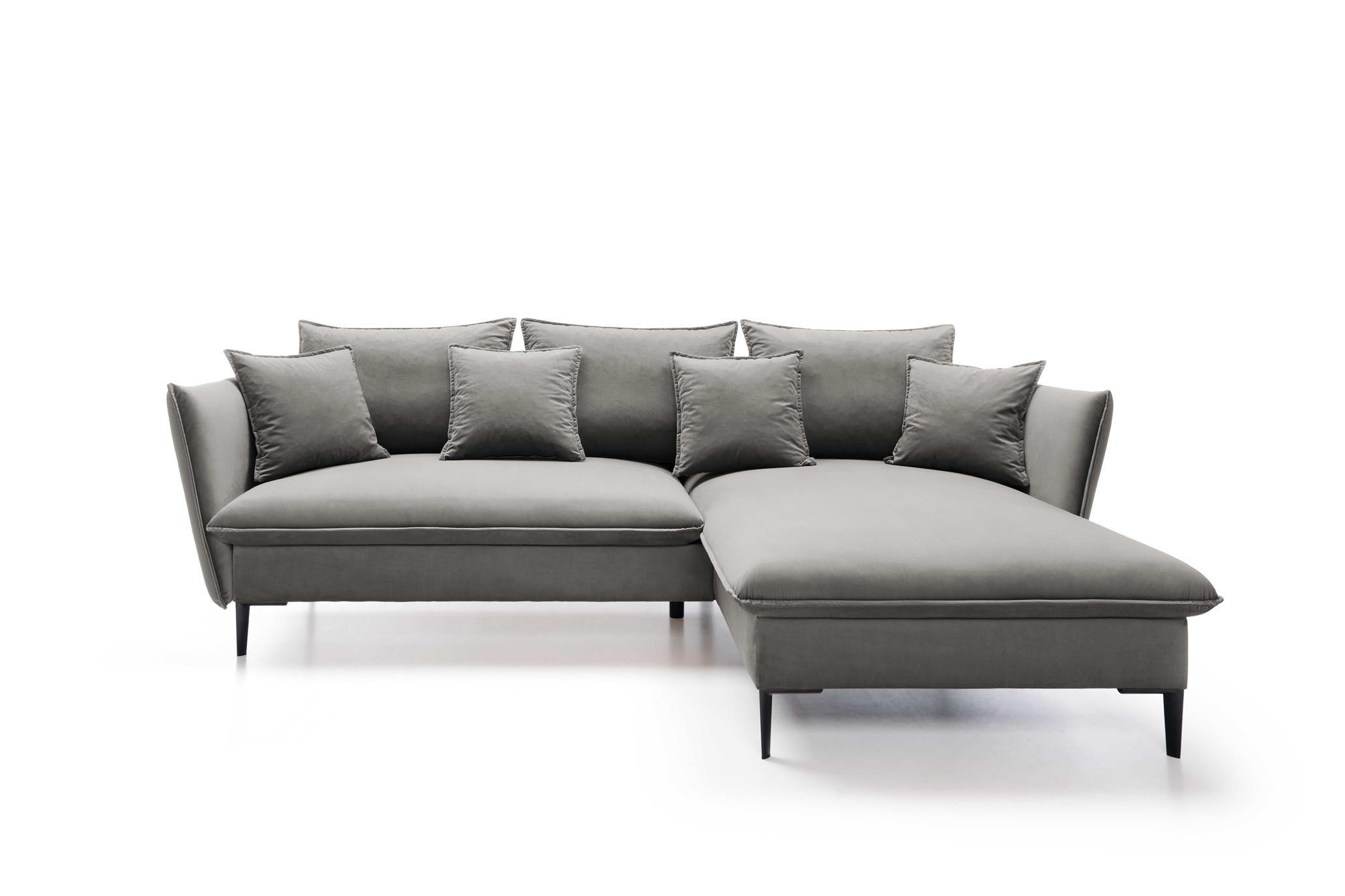 ECKSOFA Rossa Grau, mit Schlaffunktion und Kissen Rechts - Grau, Holzwerkstoff (258/167cm) - Bettso