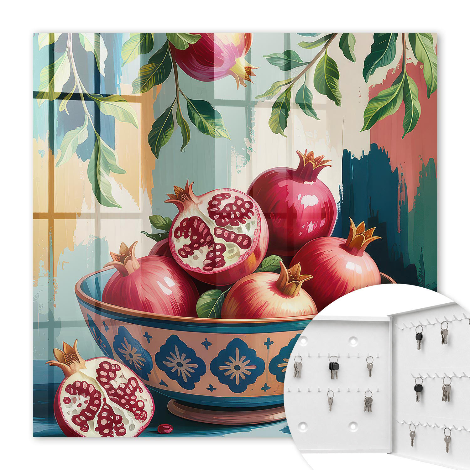 SCHLÜSSELBOX Weiß 30x30 cm – Türöffnung nach rechts - Fruchtmotiv - Rot, Metall (30/30/5cm) - TULUP