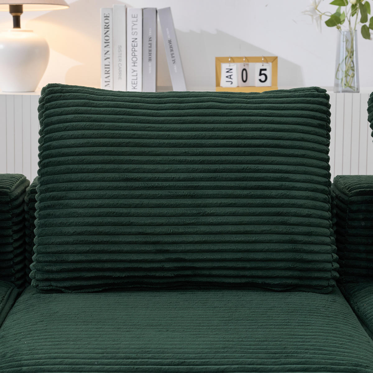 2-SITZER ECKSOFA Cord Retrogrün mit 3 Kissen und 2 Becherhalter - Jadegrün, Textil (265/176cm) - WISHDOR