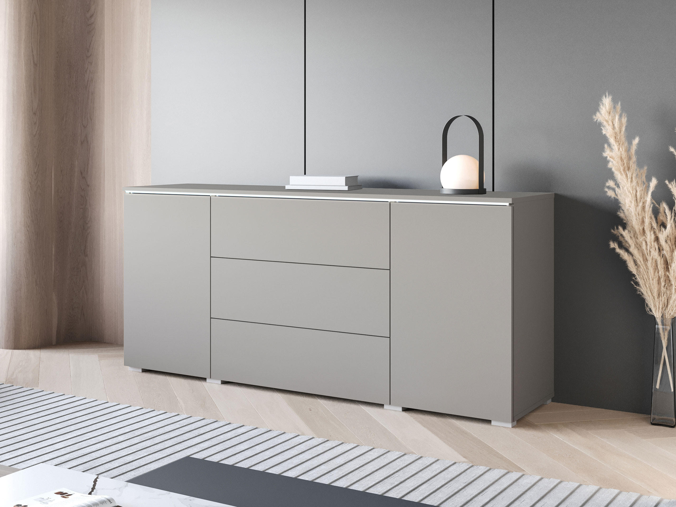 SIDEBOARD Vera 150 mit weißer LED Beleuchtung - Grau, Holzwerkstoff (150/66/40cm) - MIRJAN24