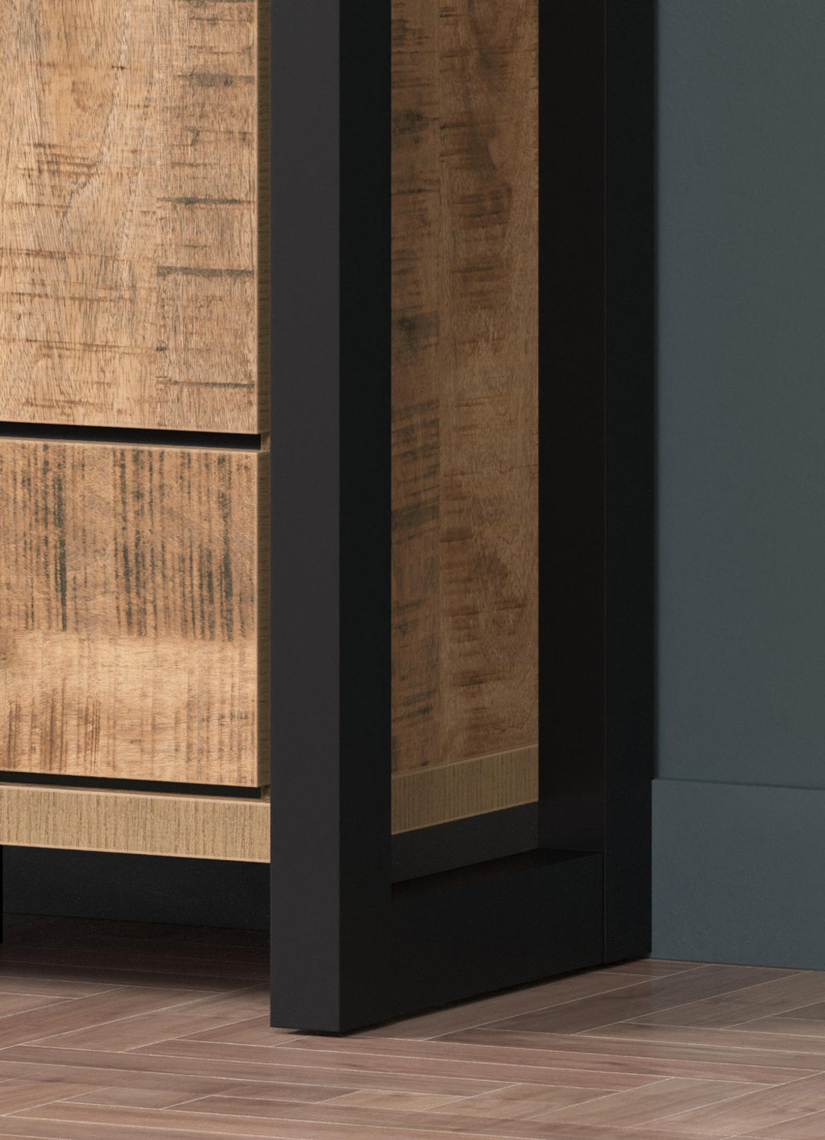 GARDEROBENSCHRANK Mango, schwarz 73 x 195 cm, Garderobe mit Spiegel - Schwarz/Naturfarben, Glas/Holzwerkstoff (73/195/39cm) - Top.Furn