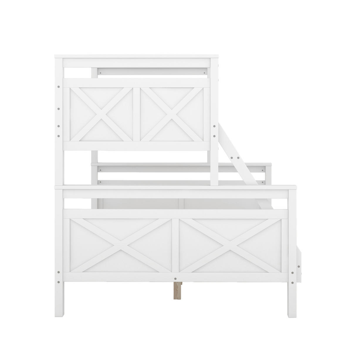 KATNI krevet od borovine i MDF-a 90x200/140x200 cm bijela s ljestvama, ogradom i mogućnošću odvajanja u 2 kreveta - bijela, drvni materijal (140/200cm) - Modfu