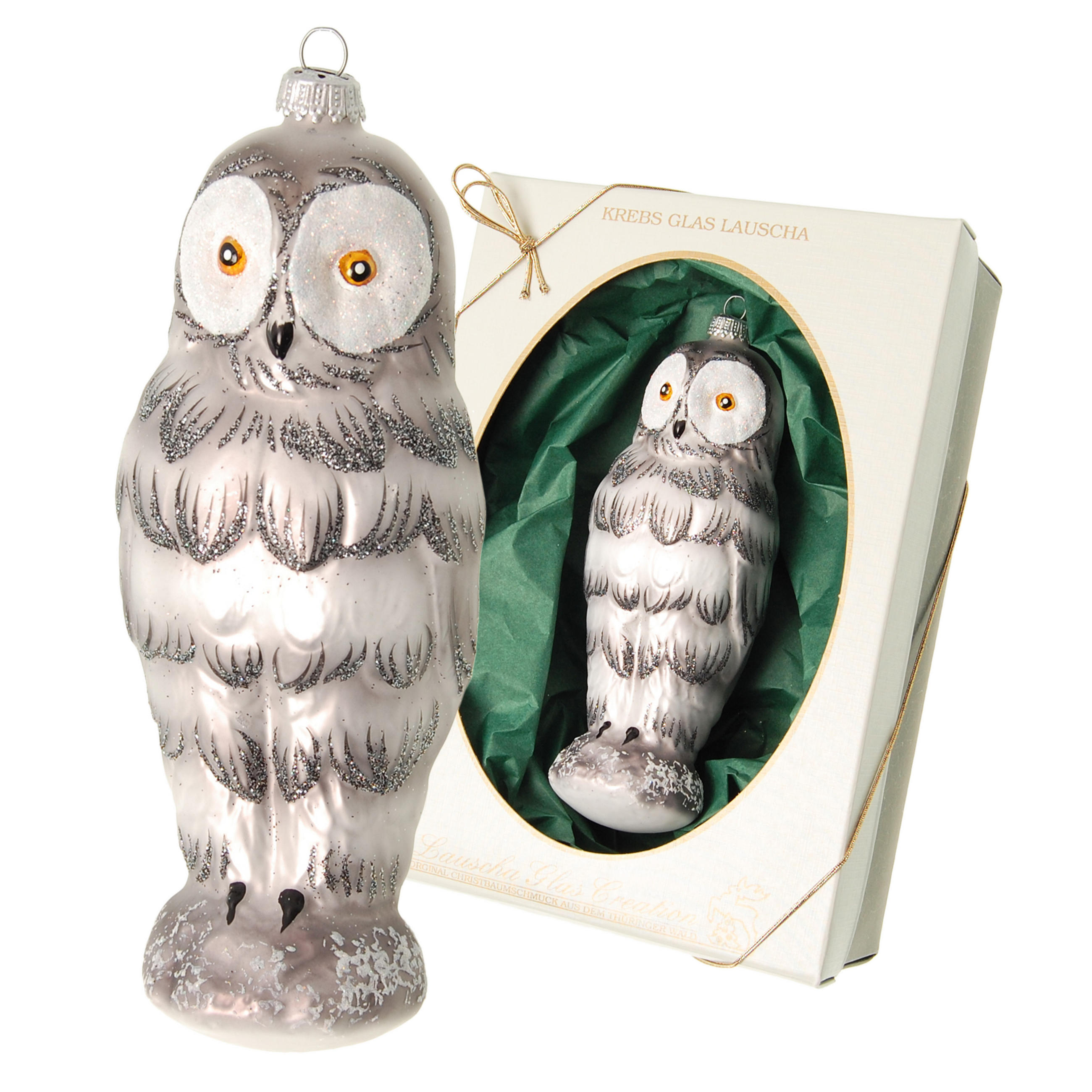 CHRISTBAUMSCHMUCK Schnee-Eule Hedwig Weiß 17cm (Glas / 1 Stk.) - Weiß, Glas (8/17/8cm) - Krebs Glas Lauscha