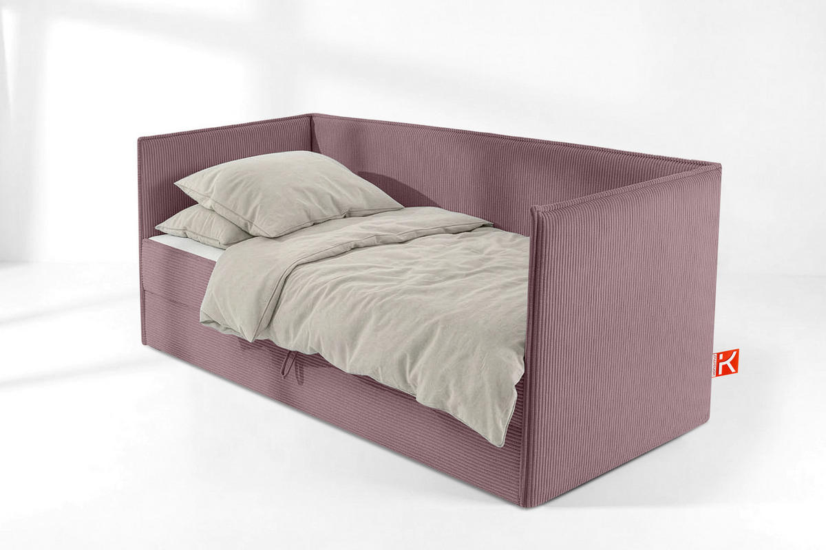 JUGENDBETT ROTI Einzelbett mit Bettkasten, 90x200cm, Bett mit Bonellmatratze, mit Rückenlehne - Lila/Schwarz, Holz/Holzwerkstoff (92/200cm) - KONSIMO®