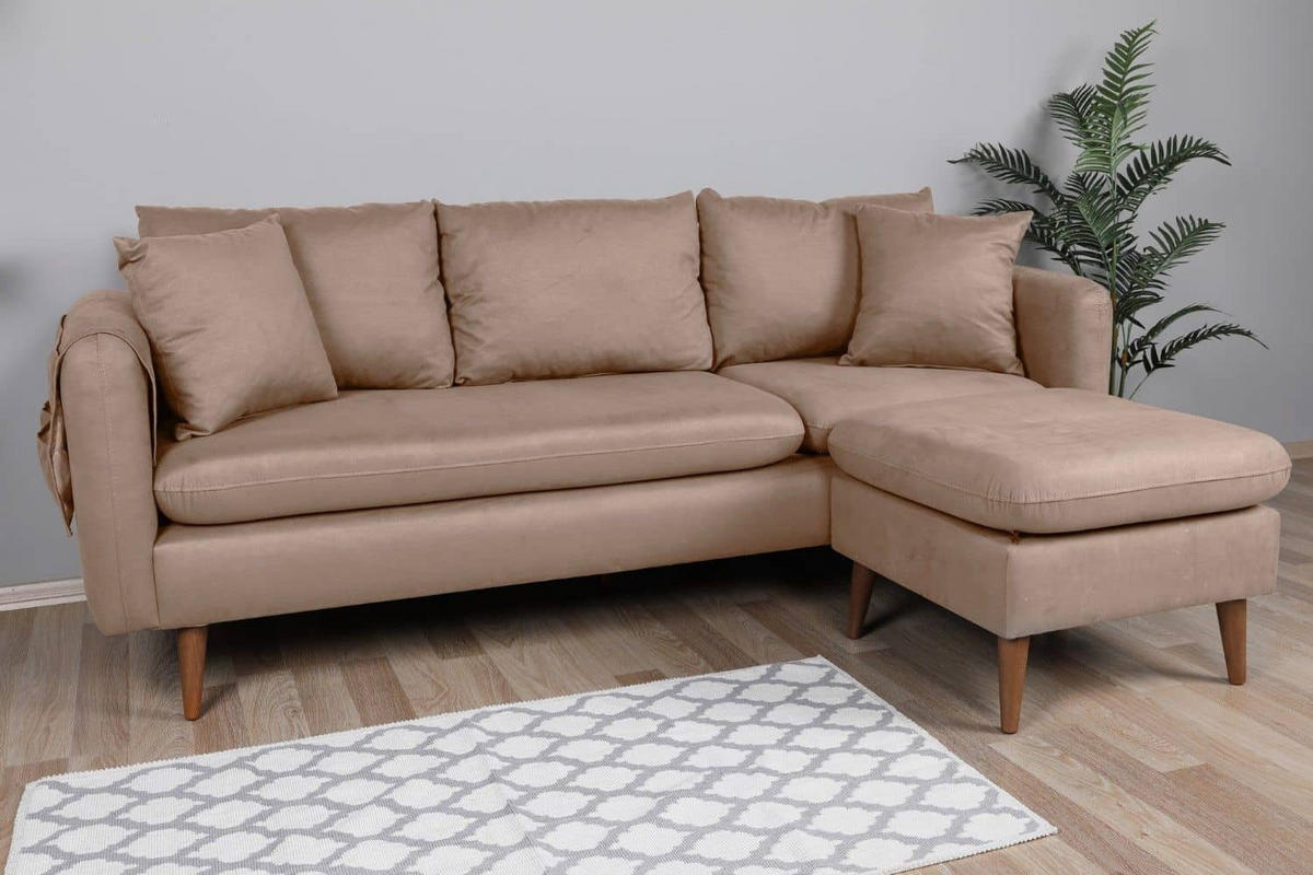 ECKSOFA kompakt, Gesamtbreite 215 cm, perfekt für kleine Räume - Nussbaumfarben/Braun, Holz/Textil (145/215cm) - myHomelando