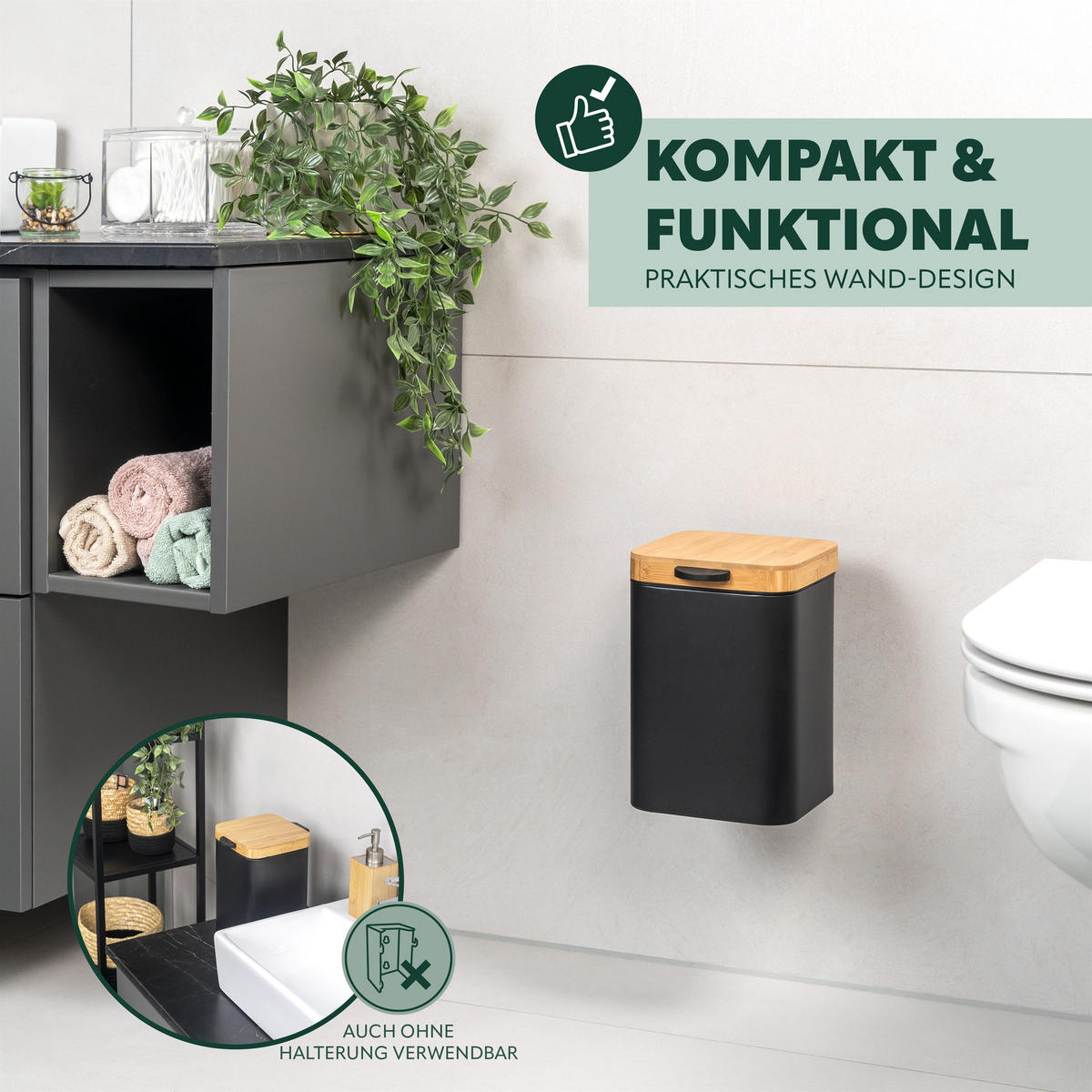 WAND-KOSMETIKEIMER 3 L, eckig, schwarz - Schwarz, Metall (16/24/23cm) - bremermann