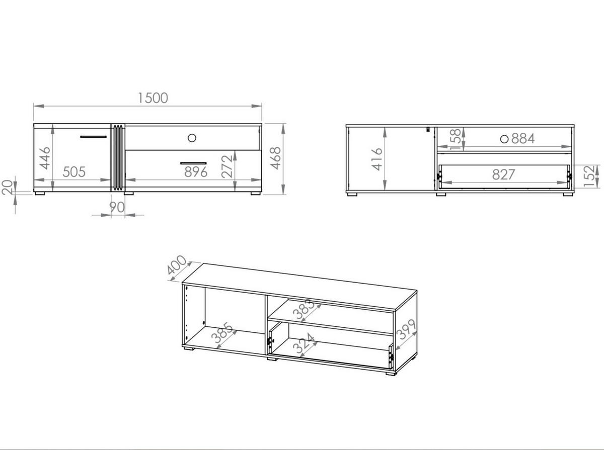 TV-LOWBOARD ADAGIO Weiß 150x42x47 cm - Weiß, Holzwerkstoff (150/47/42cm) - FURNLUX