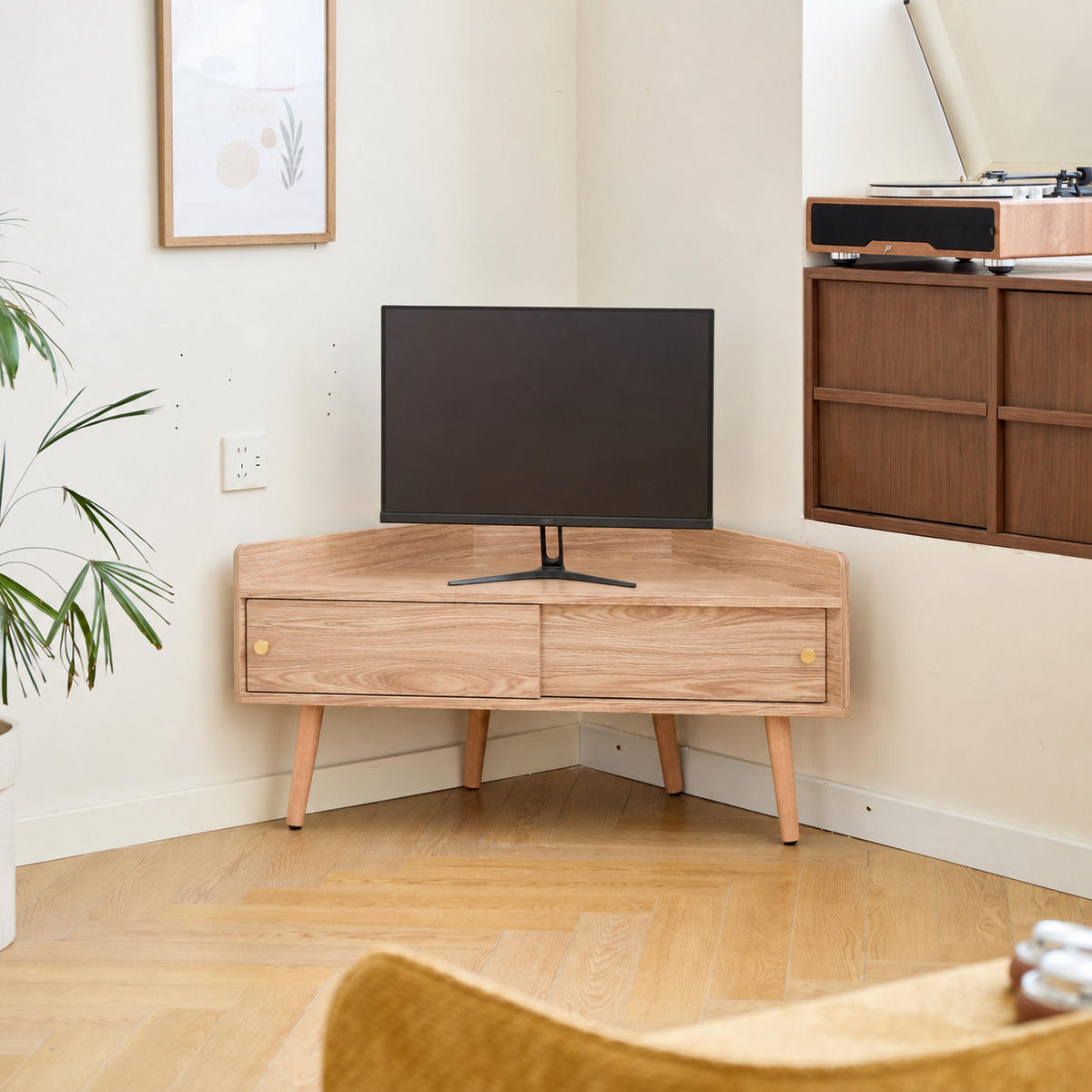 ECK-TV-SCHRANK Holz Braun 94 x 38 x 47 cm - Braun, Holz (94/47/38cm) - Nordlys