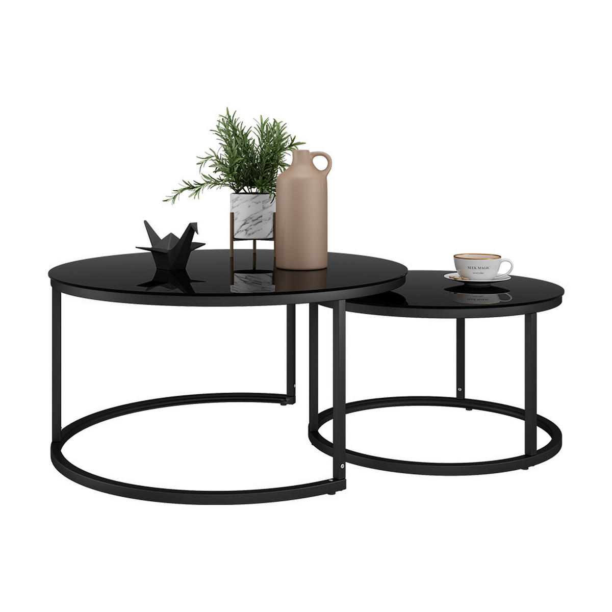 COUCHTISCH-SET Montreal Schwarz 77 x 77 cm 2 Teile - Schwarz Hochglanz, Glas (77/77/39.5cm) - Vicco