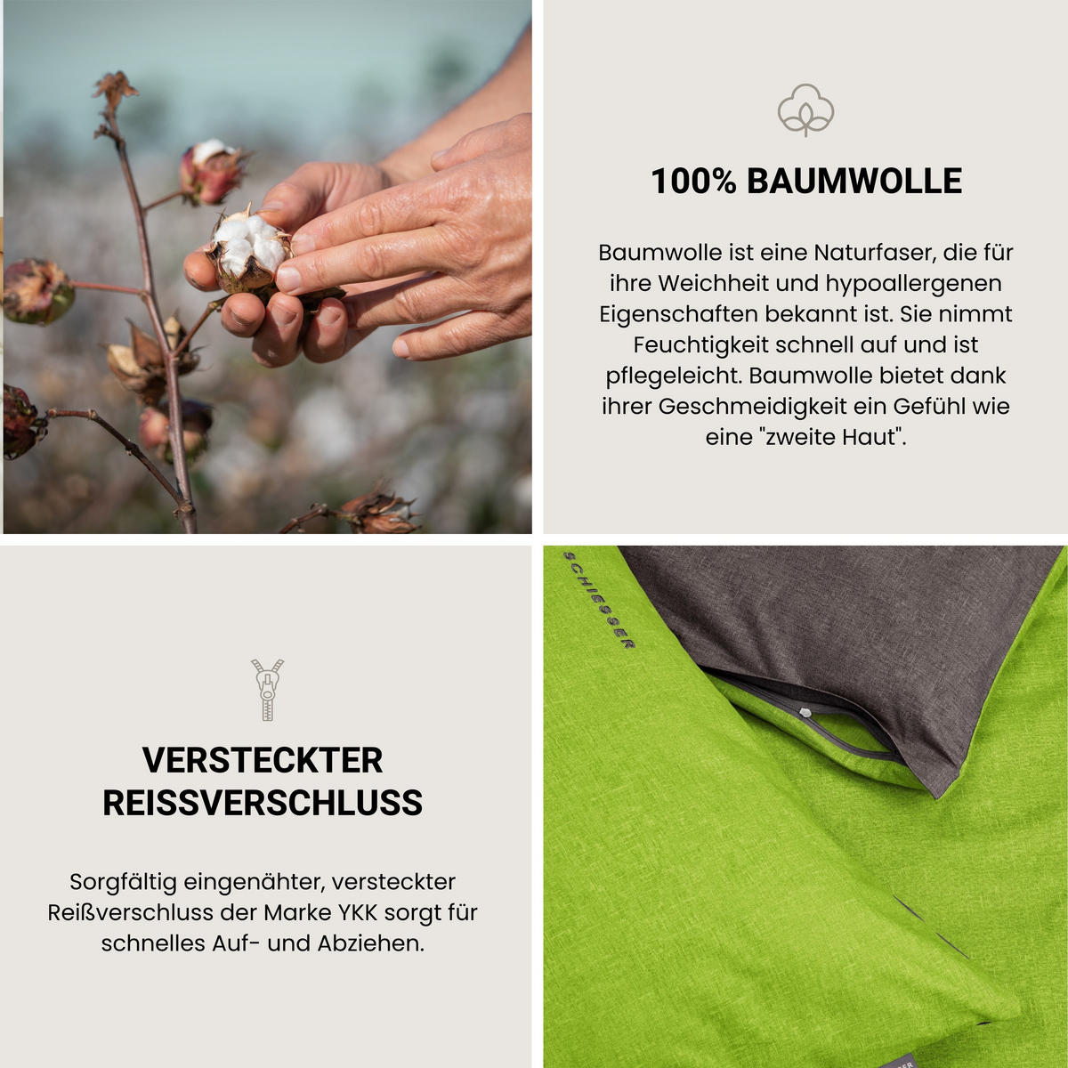 KISSENHÜLLENSET Doubleface - Renforcé - 2-teilig - 40 x 80 cm - Grün-Dunkelgrau - Dunkelgrau/Grün, Textil (40/80cm) - SCHIESSER