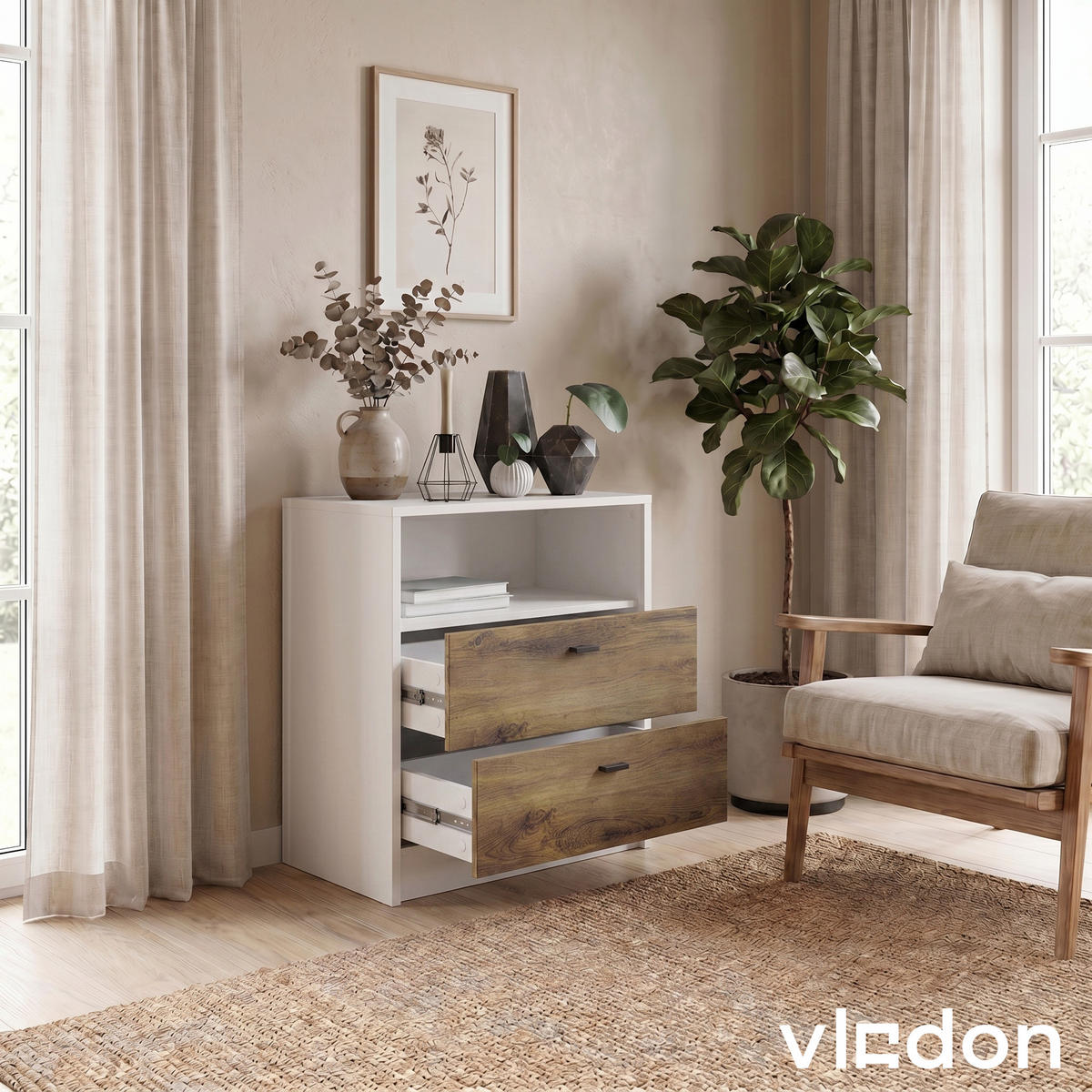 KOMMODE Pino Fronten in Weiß Hochglanz - Weiß Hochglanz, Holzwerkstoff (56/67.5/36cm) - Vladon