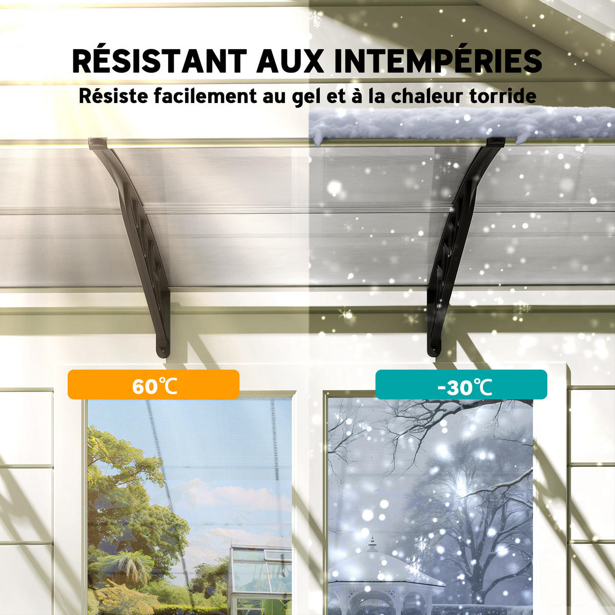 VORDACH DE-13983 Polycarbonat/Aluminium 303/96/27 cm, UV-Schutz Grün - Transparent, Kunststoff (96/27/303cm) - ComfortXL