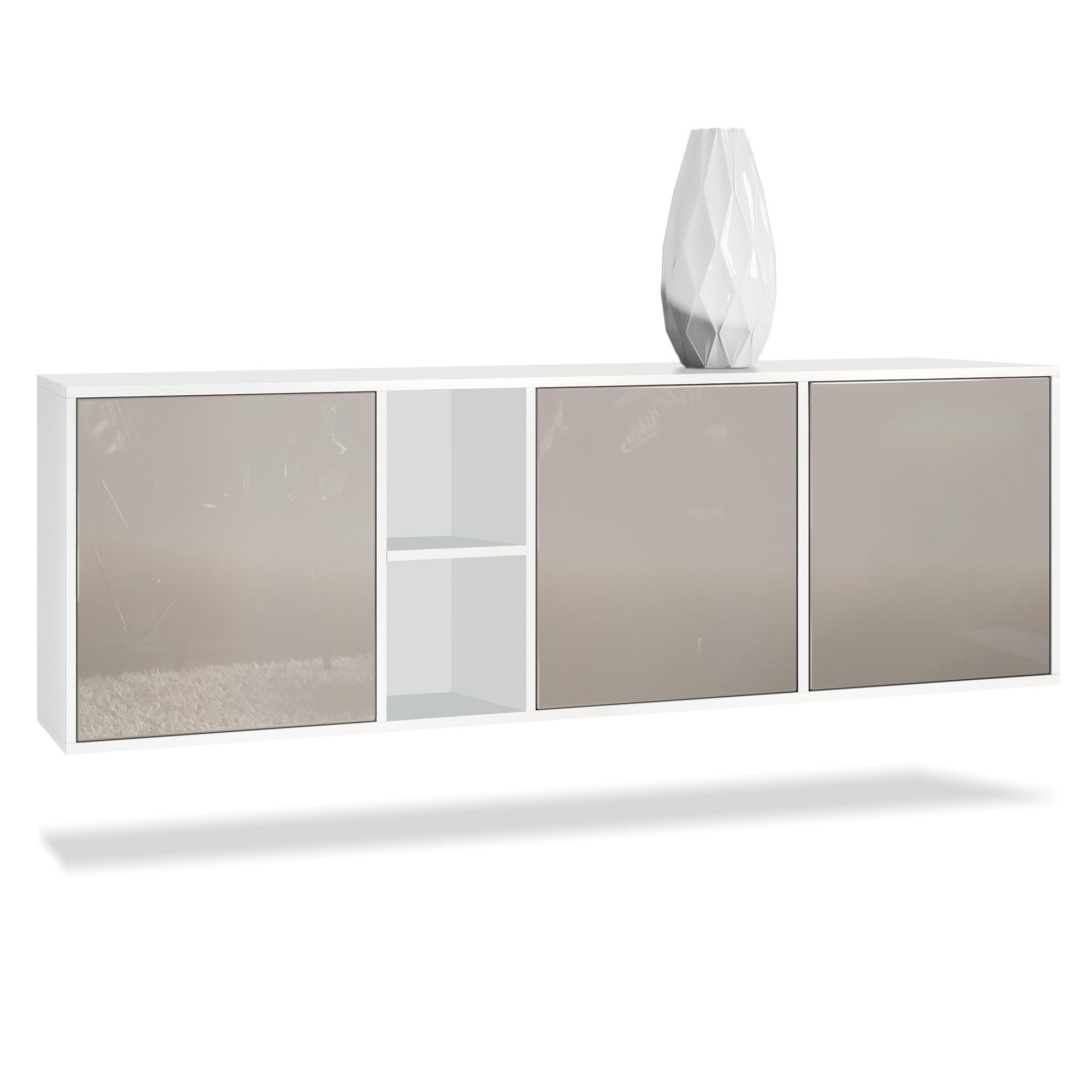 SIDEBOARD Cuba Türen in Sandgrau Hochglanz - Sandfarben, Holzwerkstoff (182/53/35cm) - Vladon