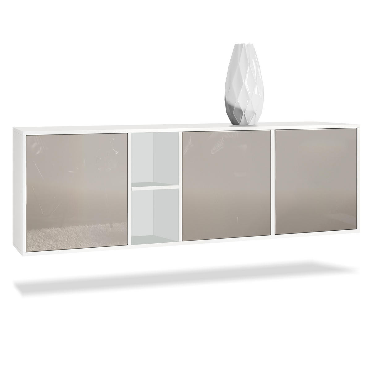 SIDEBOARD Cuba Türen in Sandgrau Hochglanz - Sandfarben, Holzwerkstoff (182/53/35cm) - Vladon
