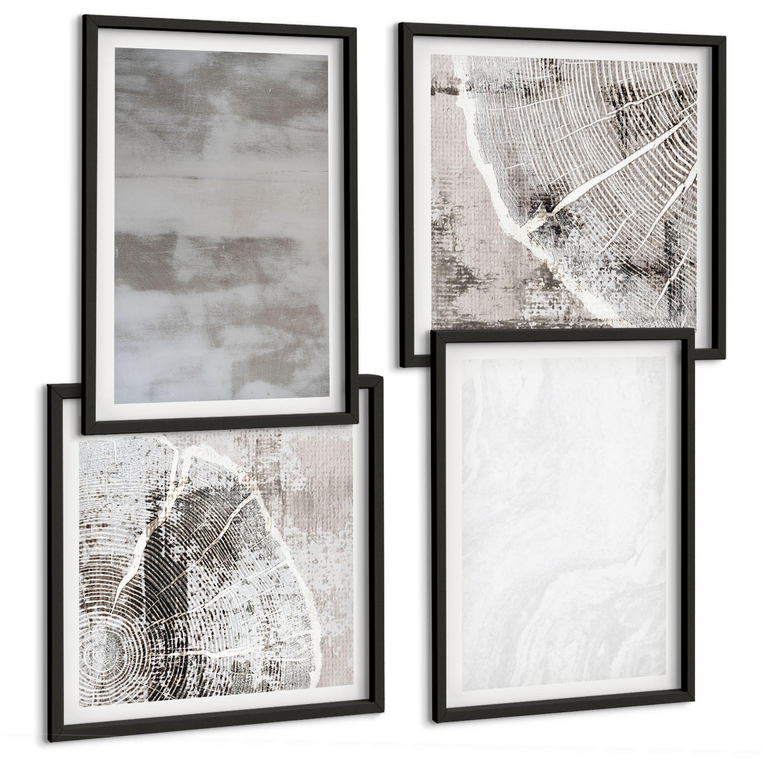 BILDER SET 4er Set - 50x50 cm & 40x60 cm Schwarzer Rahmen - Abstrakte moderne Formen - Schwarz, Kunststoff (50/50cm) - TULUP