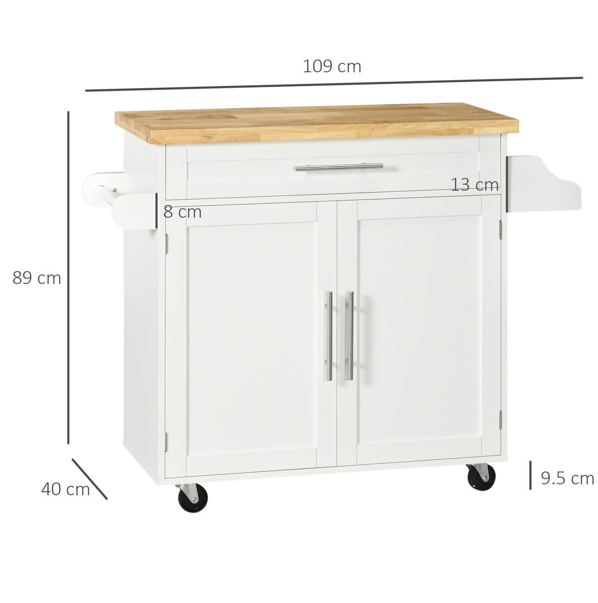 KÜCHENINSEL 109/40/89 cm Weiß mit Rollen und Schublade - Weiß, Holzwerkstoff (109/89/40cm) - OKWISH
